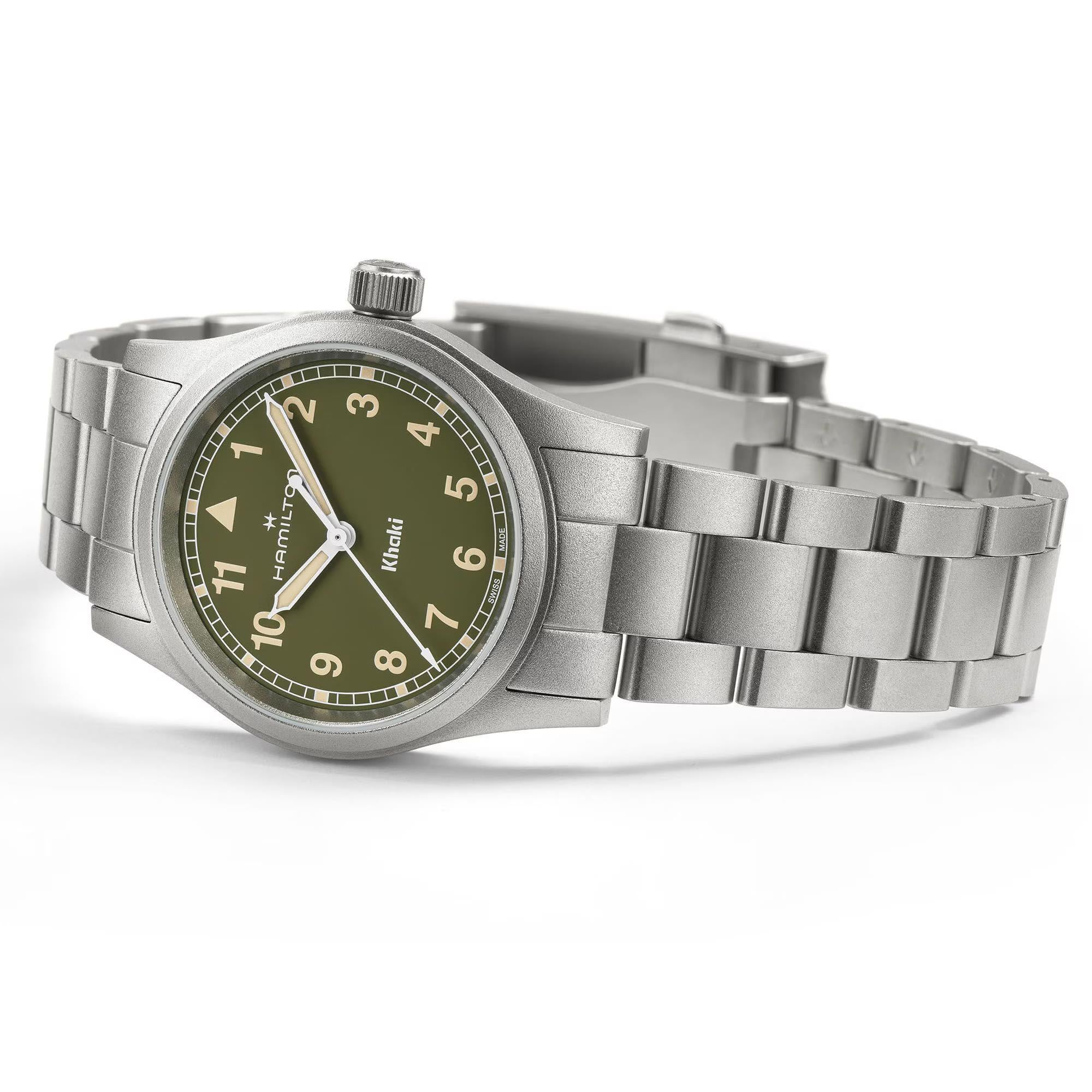 Hamilton Khaki Field Quartz Green Dial Steel Strap Unisex Watch H69301160