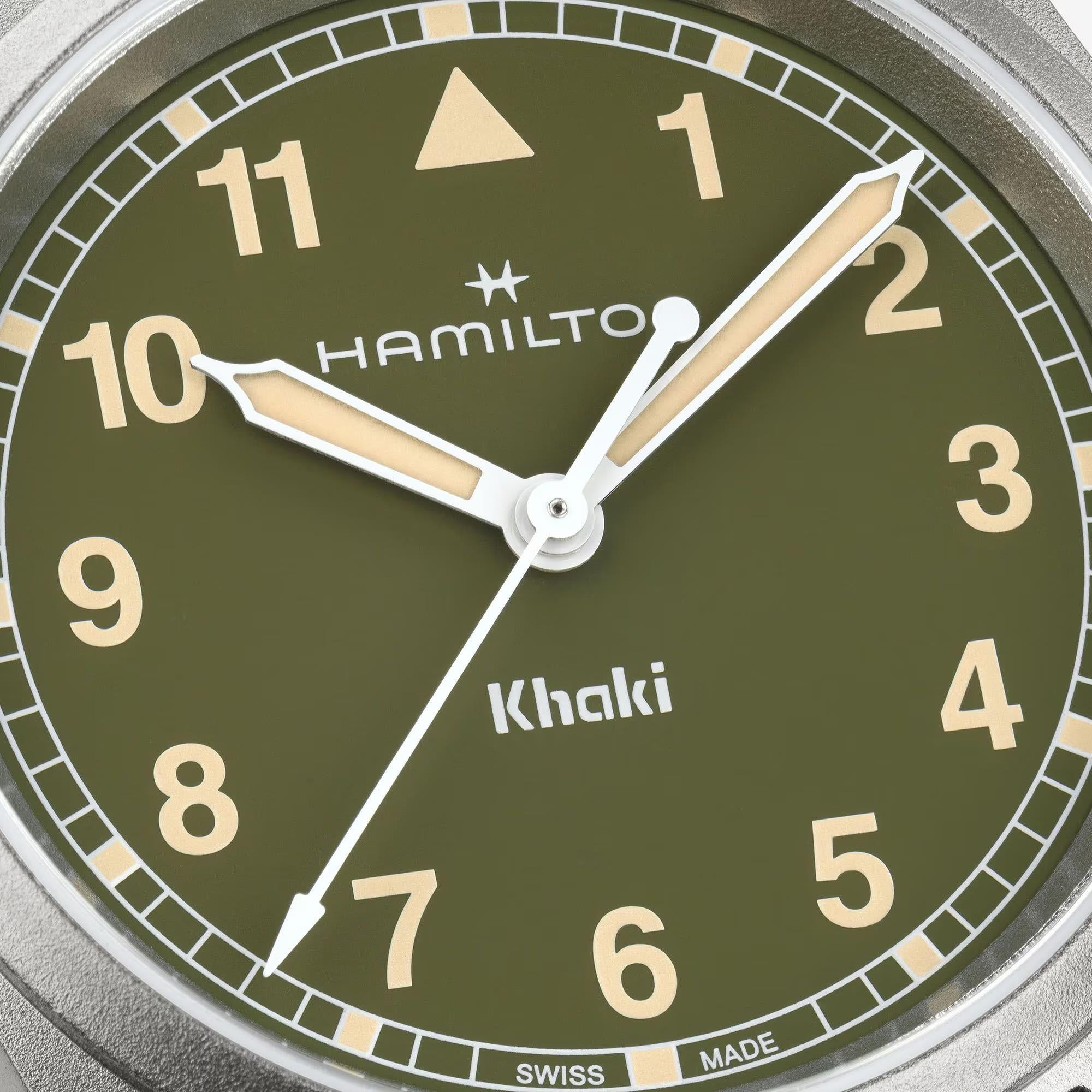 Hamilton Khaki Field Quartz Green Dial Steel Strap Unisex Watch H69301160