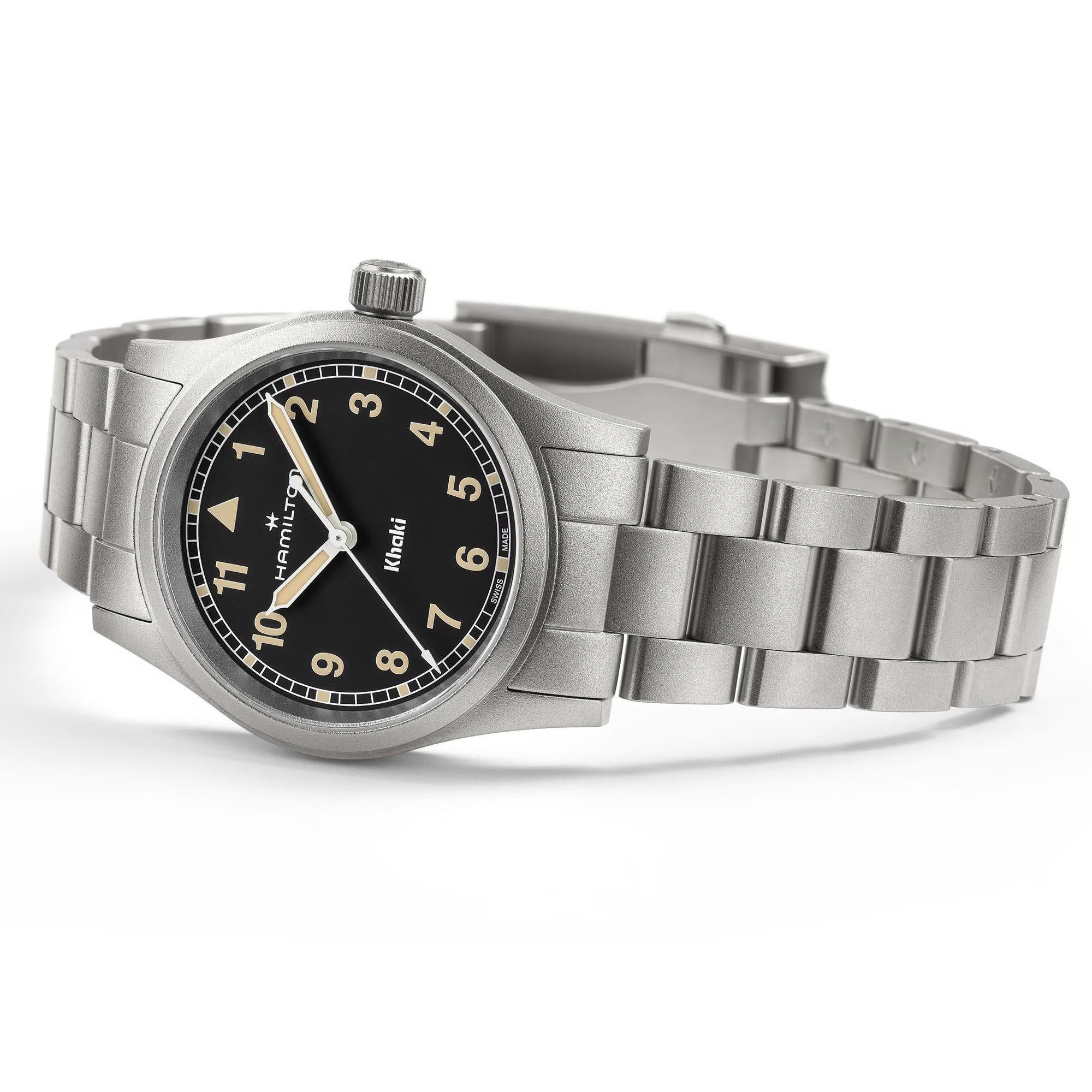 Hamilton Khaki Field Quartz Black Dial Steel Strap Women's Watch H69301131