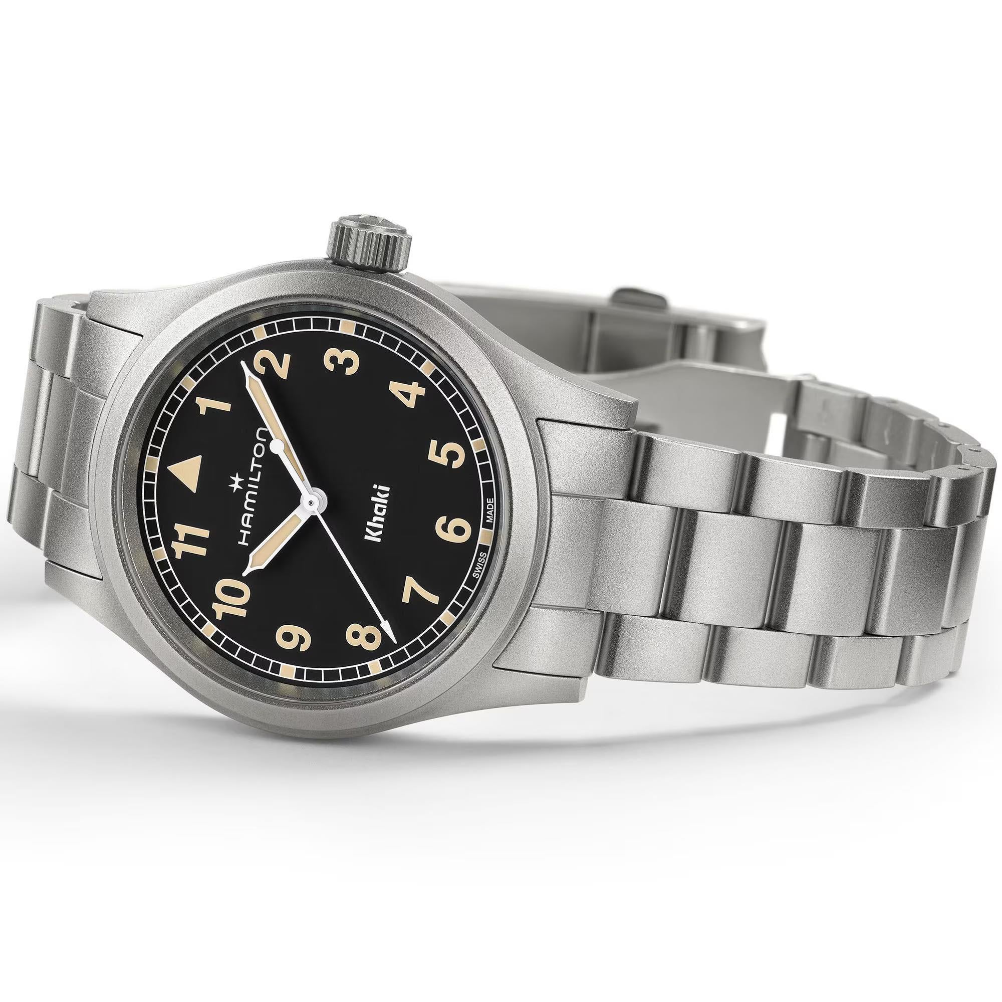 Hamilton Khaki Field Quartz Black Dial Stainless Steel Strap Men's Watch H69401131