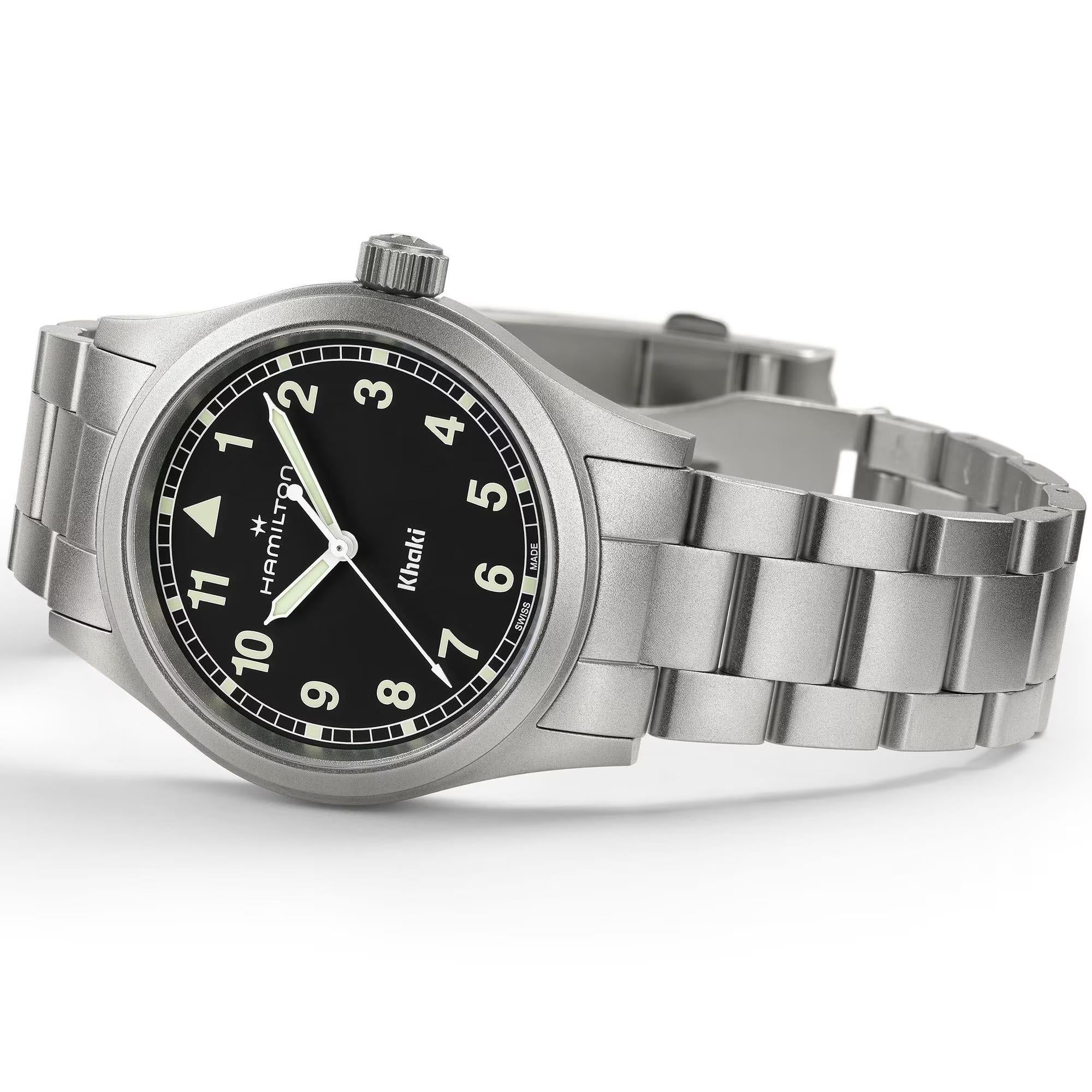 Hamilton Khaki Field Quartz Black Dial Stainless Steel Strap Men's Watch H69401130