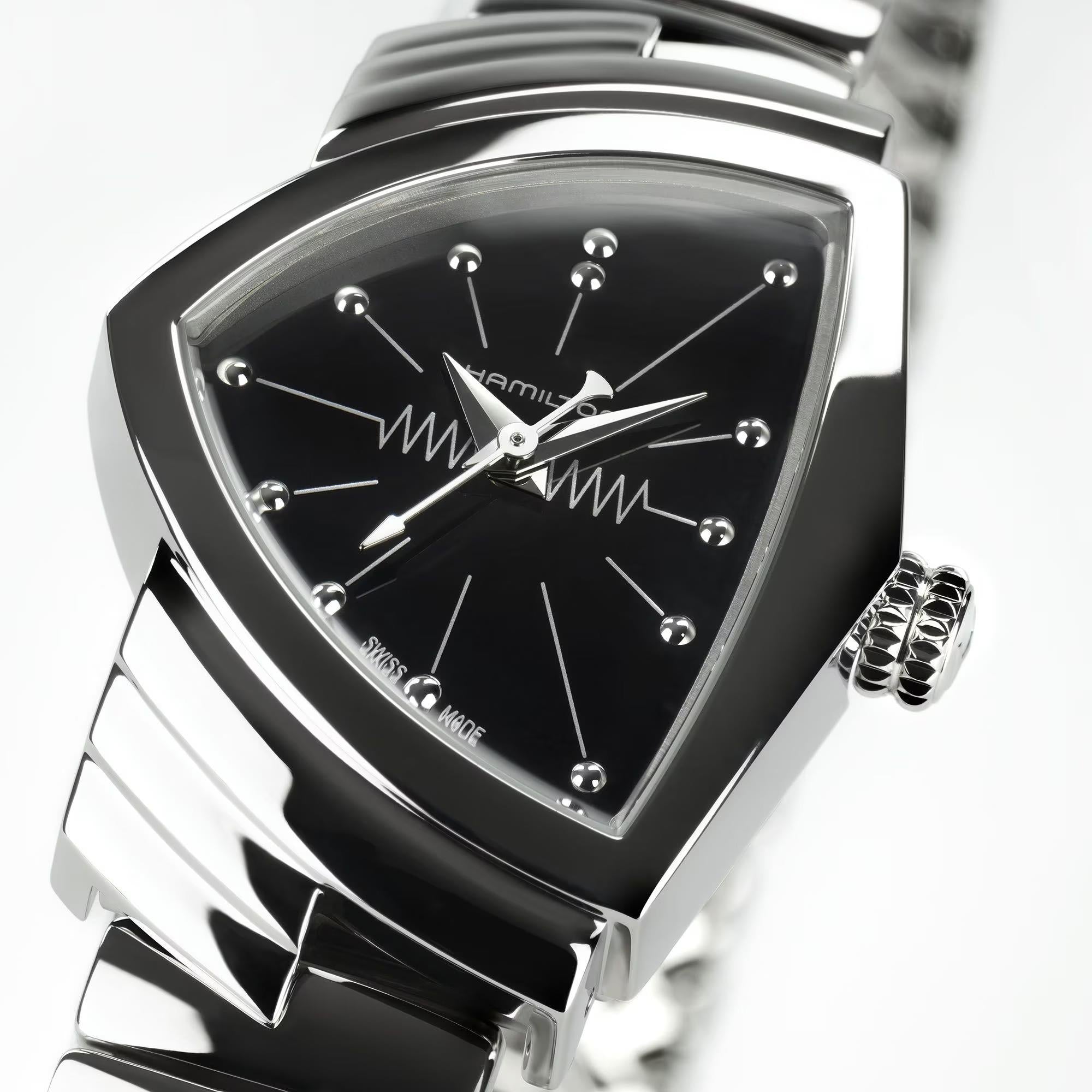 Hamilton Ventura S Quartz Black Dial Stainless Steel Strap Ladies Watch H24211130