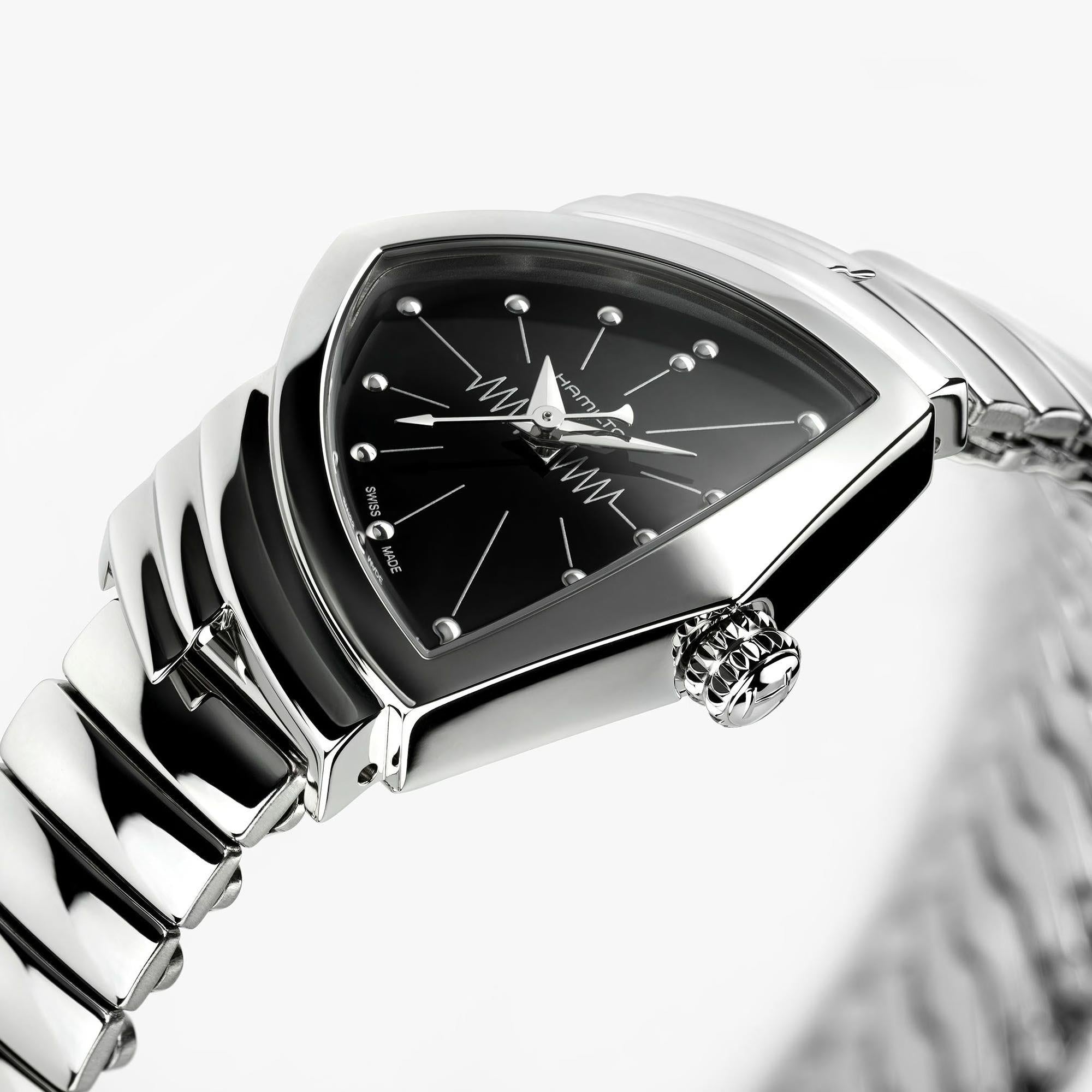 Hamilton Ventura S Quartz Black Dial Stainless Steel Strap Ladies Watch H24211130