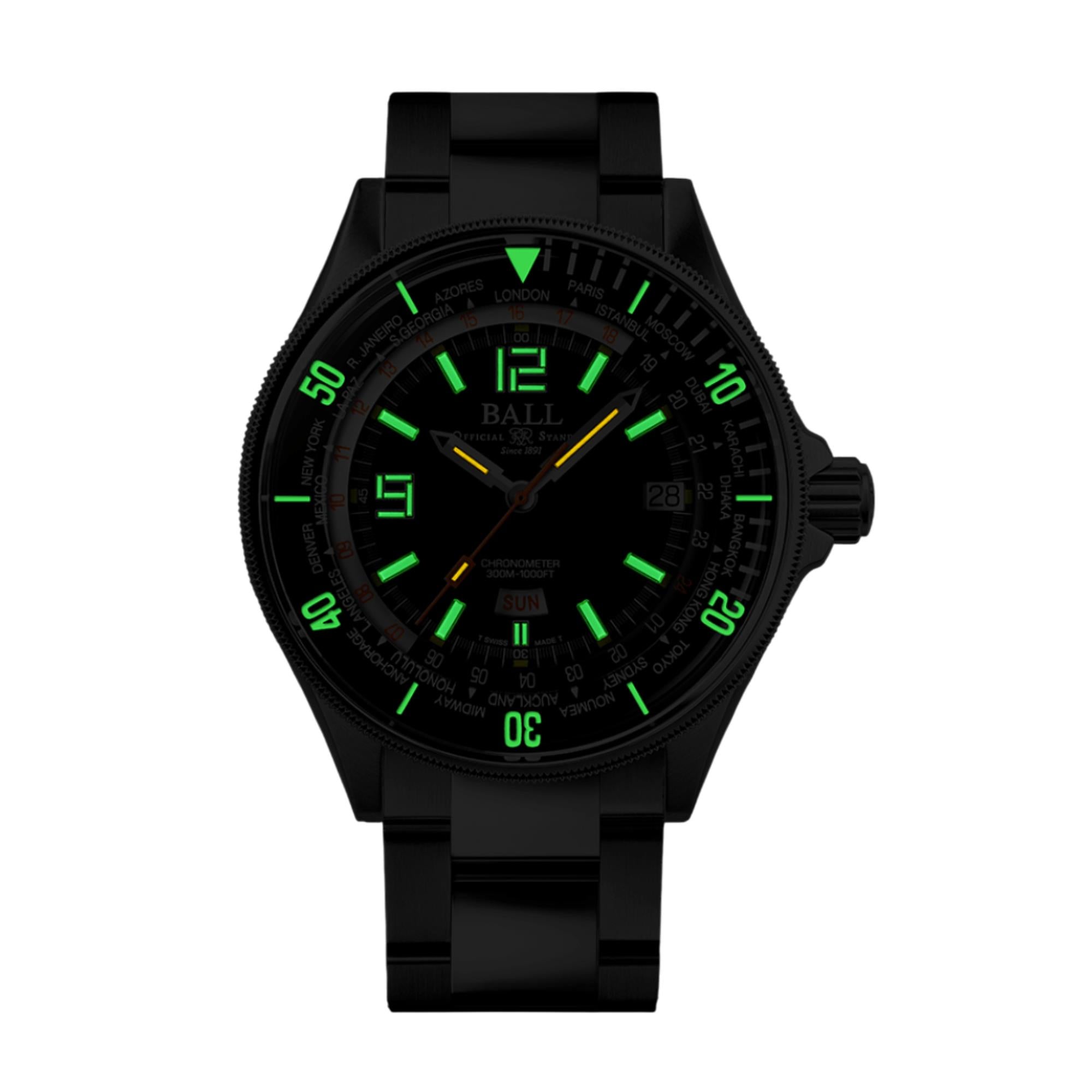 BALL Diver Worldtime Automatic Black Dial Silver Stainless Steel Bracelet Men's Watch DG2232A-SC-BK