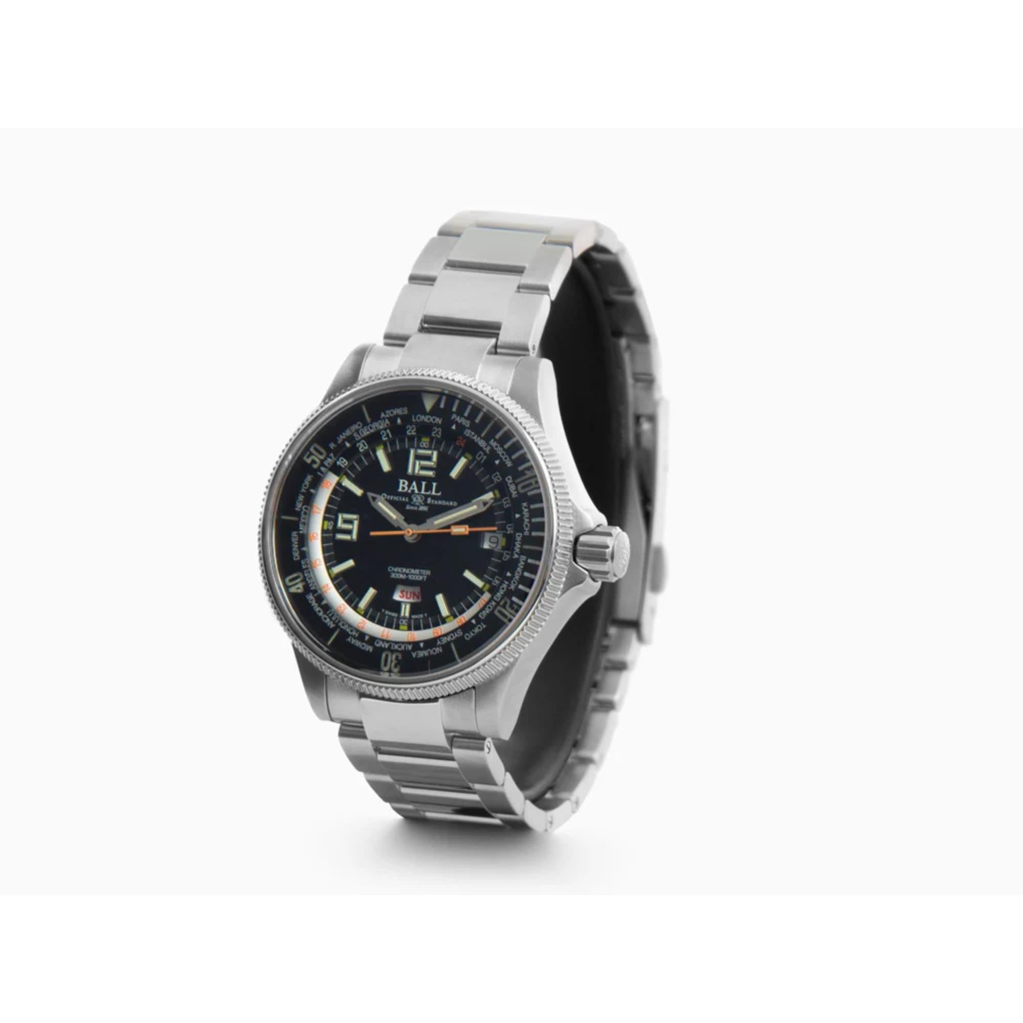 BALL Diver Worldtime Automatic Black Dial Silver Stainless Steel Bracelet Men's Watch DG2232A-SC-BK