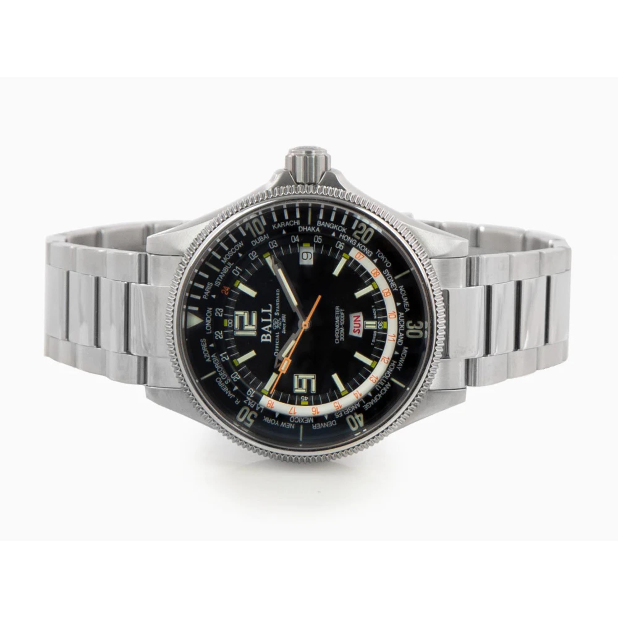 BALL Diver Worldtime Automatic Black Dial Silver Stainless Steel Bracelet Men's Watch DG2232A-SC-BK