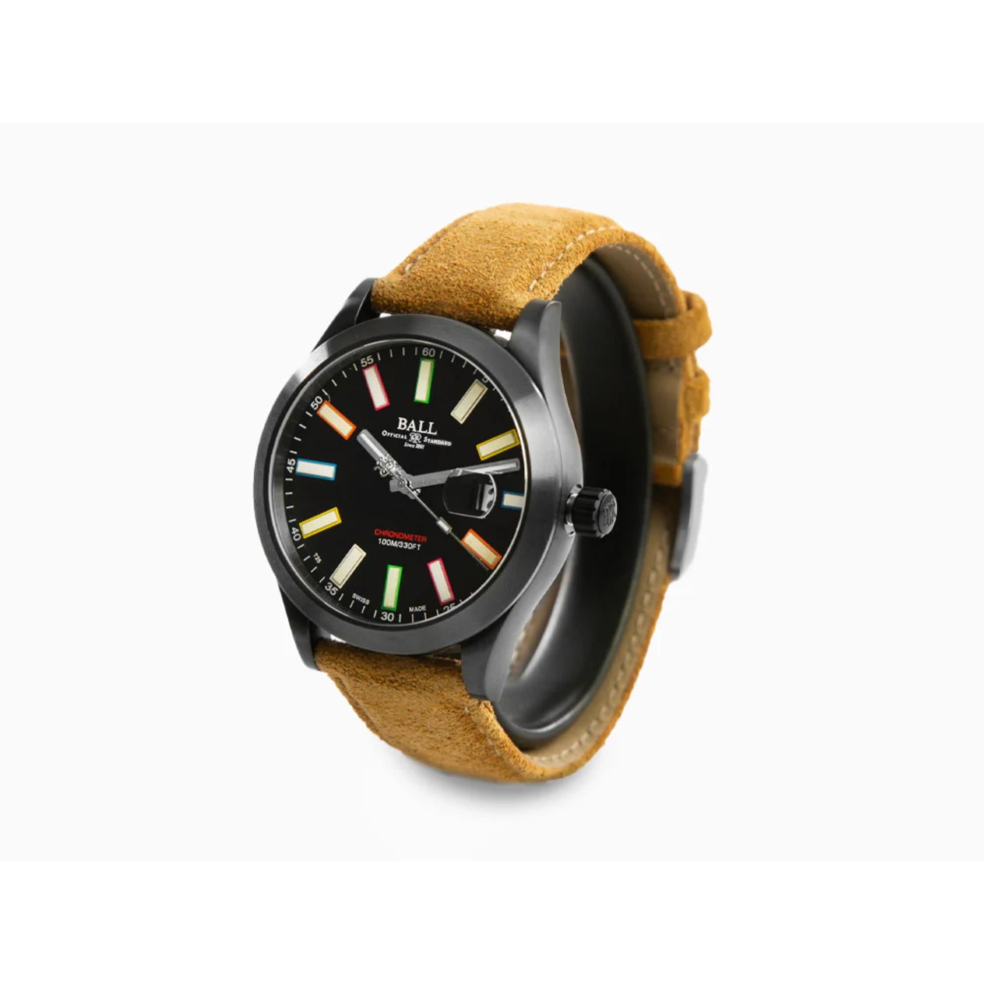 BALL Rainbow Automatic Black Dial Brown Leather Strap Men's Watch NM2028C-L28CJ-BK