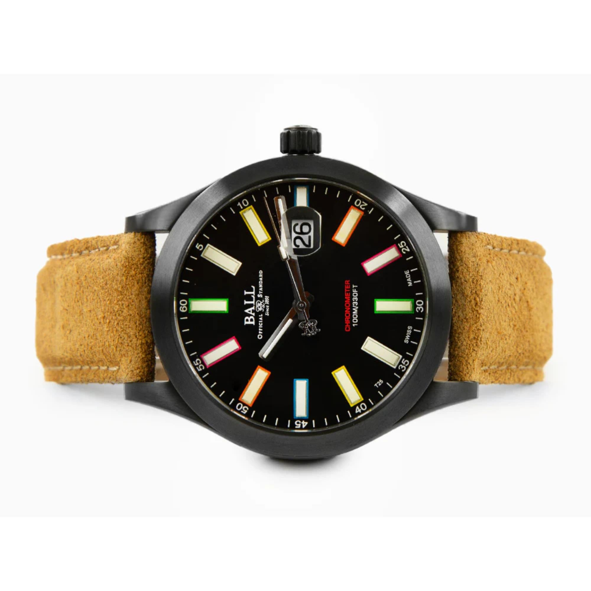 BALL Rainbow Automatic Black Dial Brown Leather Strap Men's Watch NM2028C-L28CJ-BK