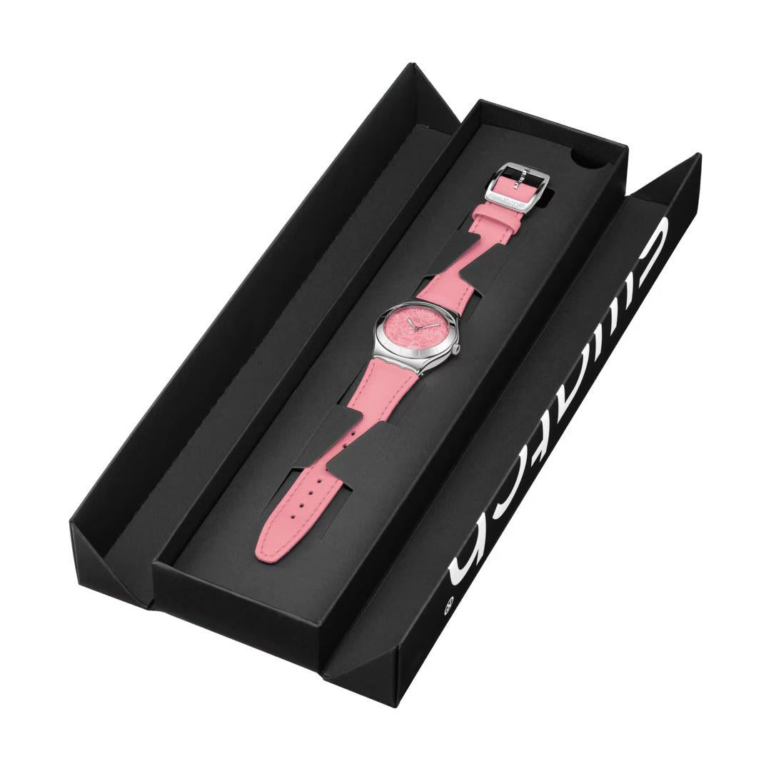Swatch Pink Petal Promise Pink Dial Leather Strap Unisex Watch YLS234