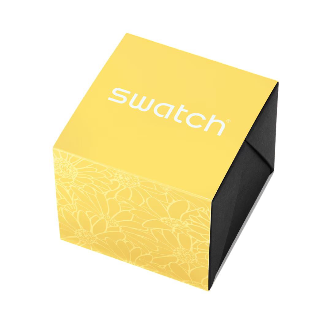 Swatch Petal Swirl Yellow Dial Stainless Steel Strap Unisex Watch YLS236G