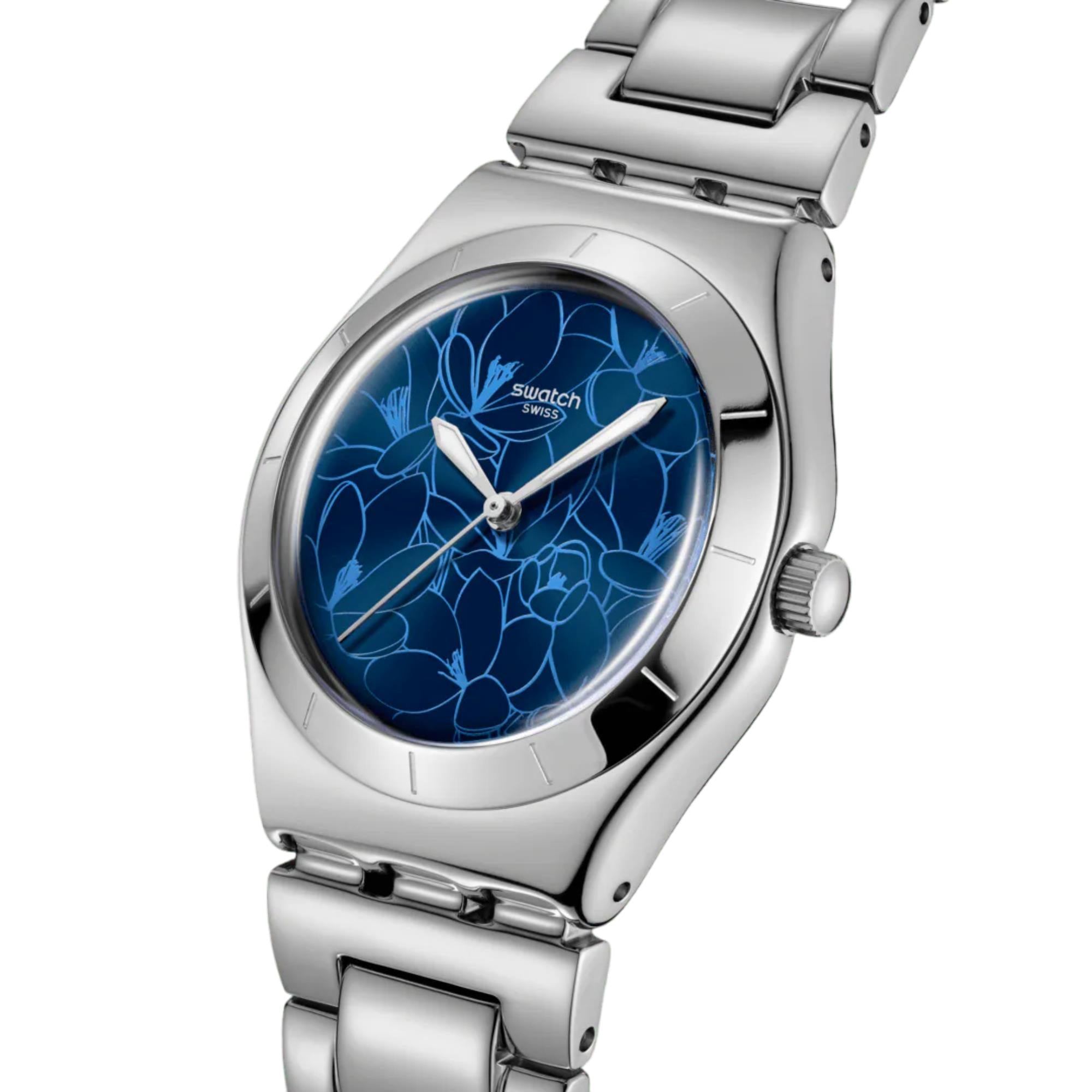 Swatch Blue Petal Frenzy Blue Dial Stainless Steel Strap Unisex Watch YLS235G