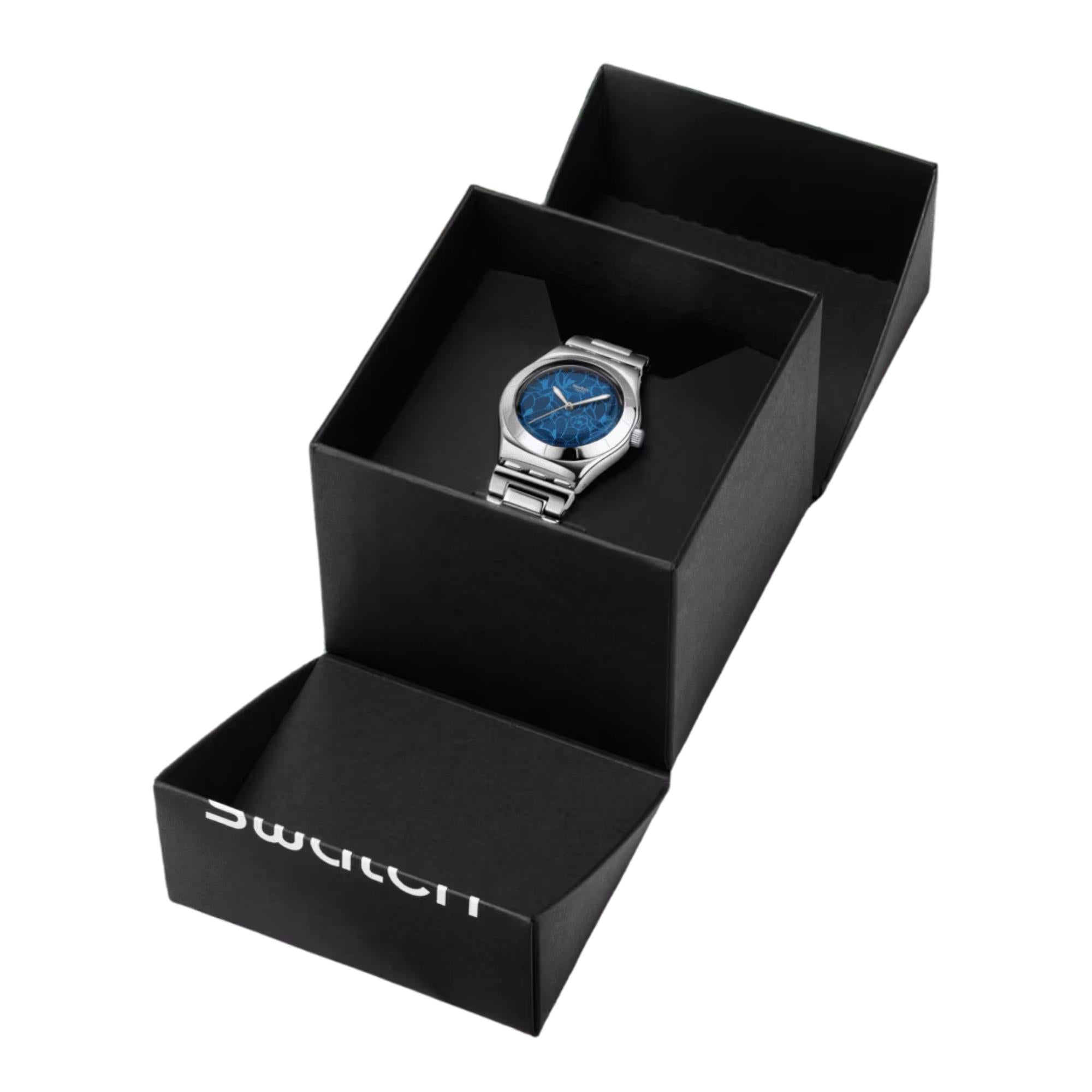 Swatch Blue Petal Frenzy Blue Dial Stainless Steel Strap Unisex Watch YLS235G