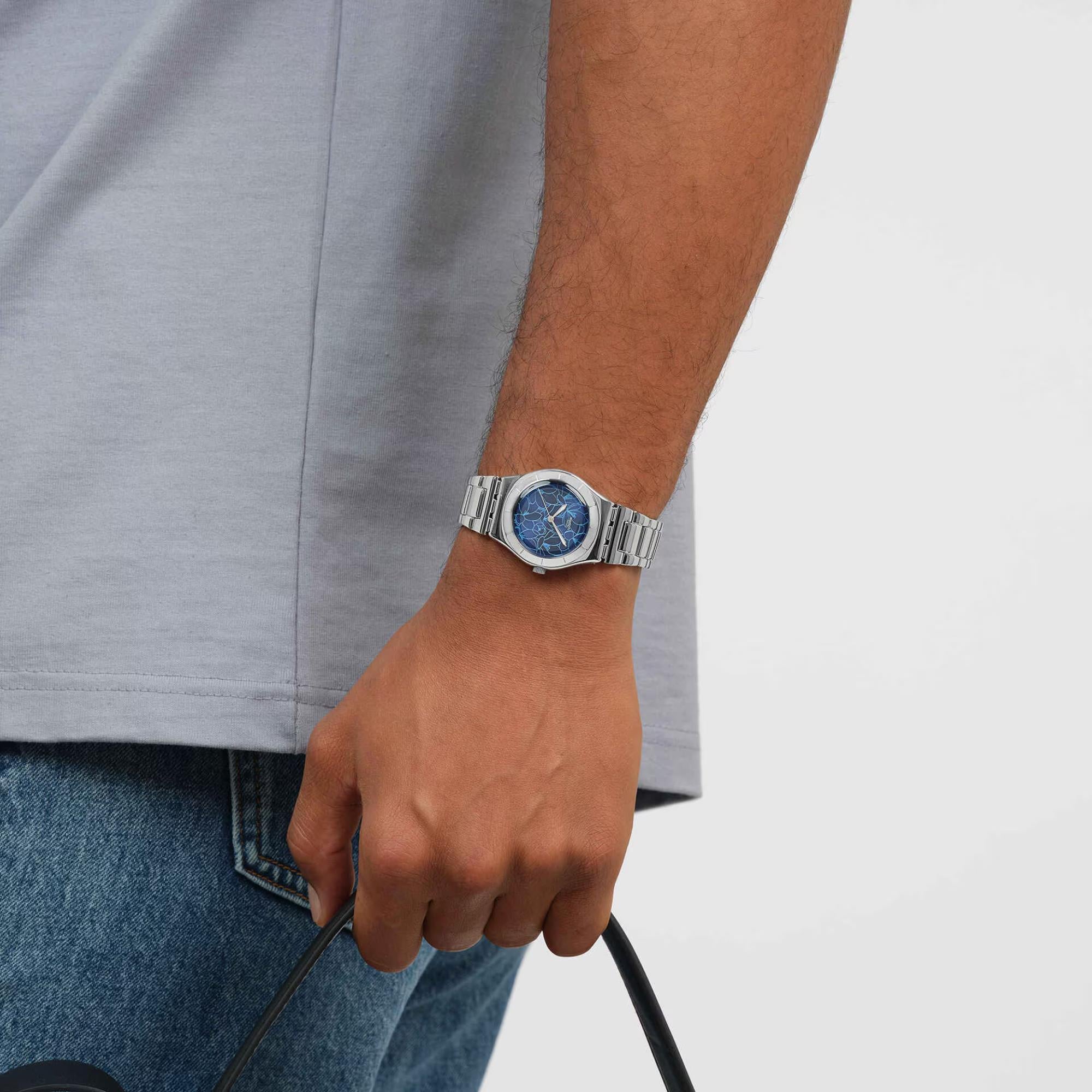 Swatch Blue Petal Frenzy Blue Dial Stainless Steel Strap Unisex Watch YLS235G