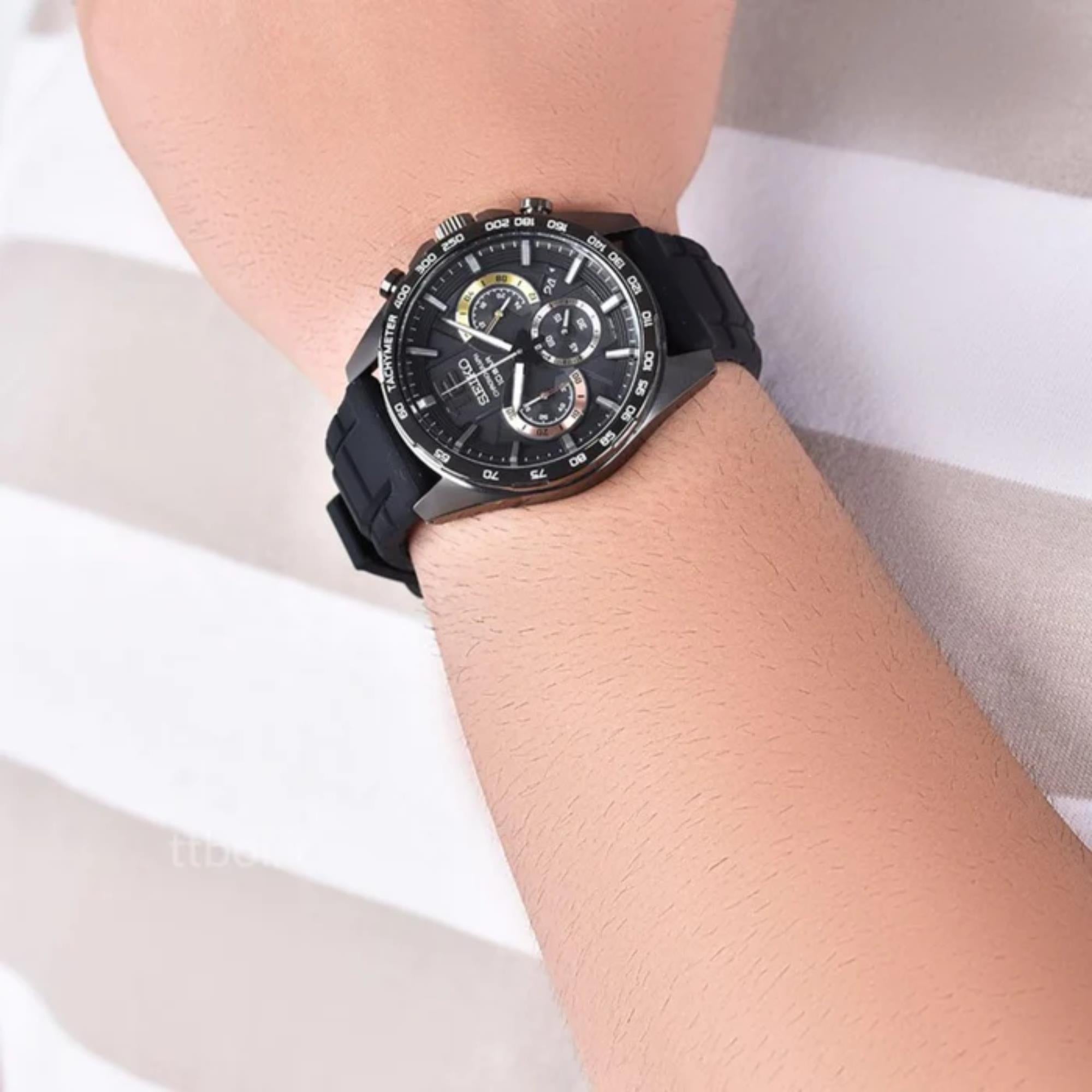 Seiko Conceptual Chronograph Black Dial Silicone Strap Men's Watch SSB349P1