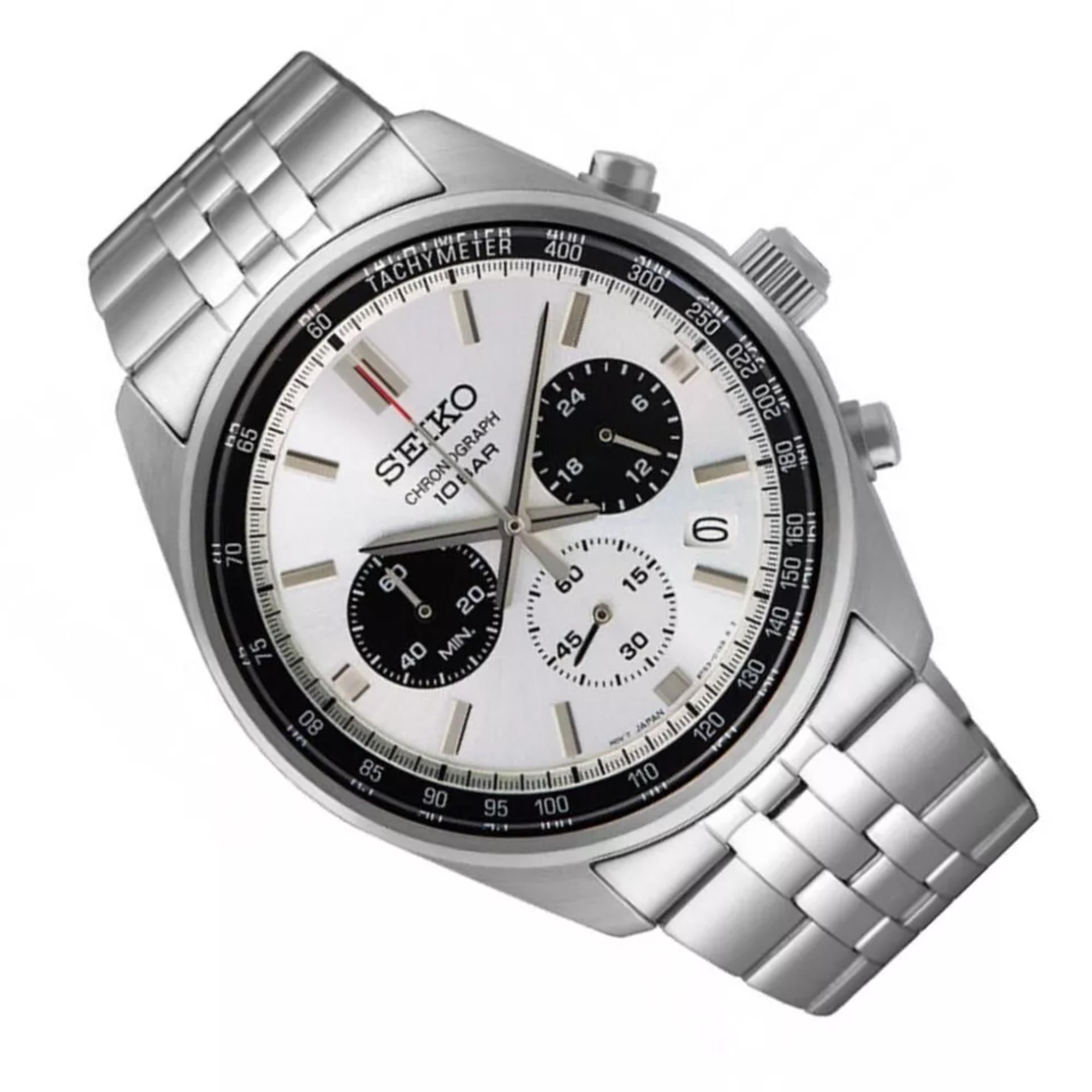 Seiko Conceptual Quartz Chronograph Panda Dial Steel Strap Men's Watch SSB425P1