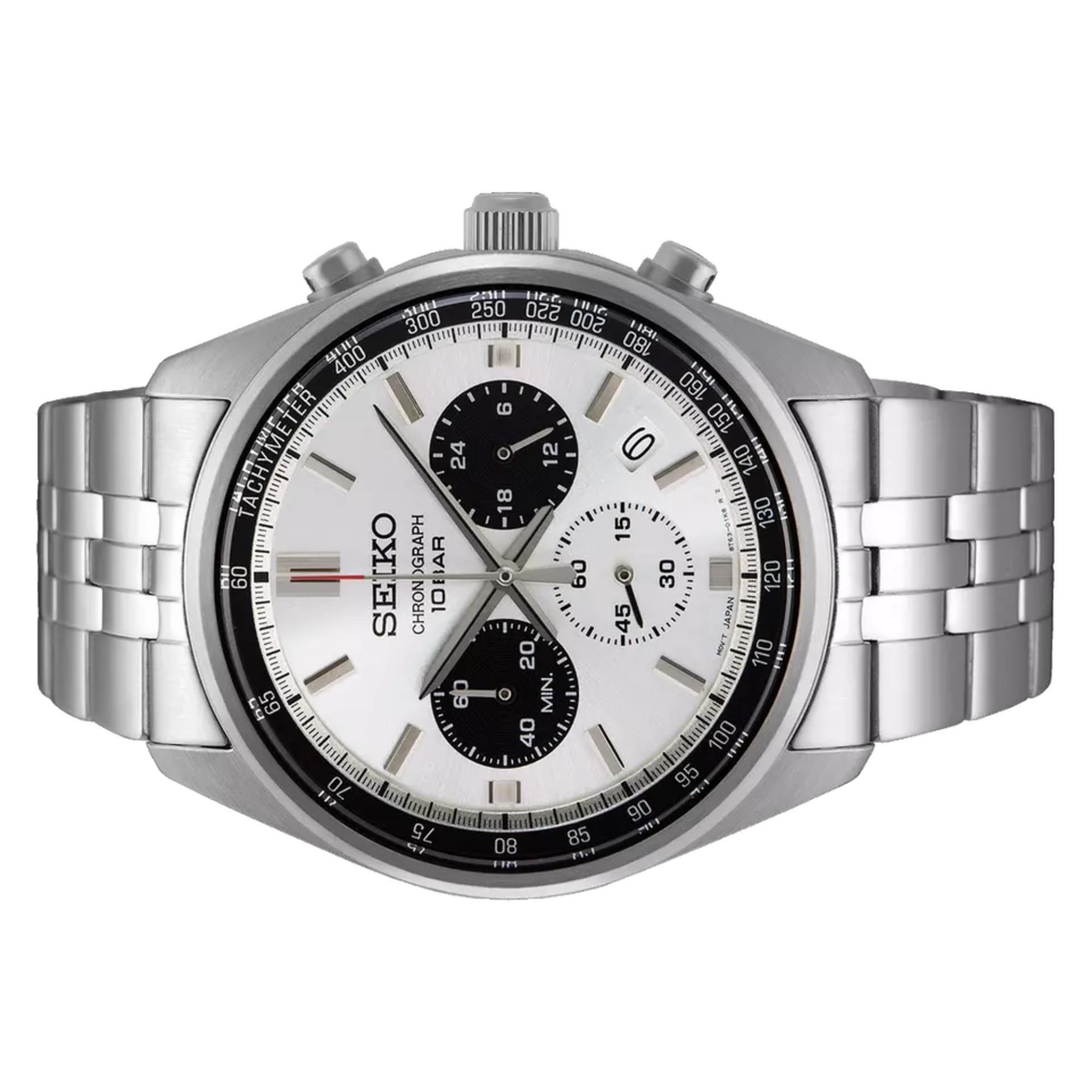 Seiko Conceptual Quartz Chronograph Panda Dial Steel Strap Men's Watch SSB425P1