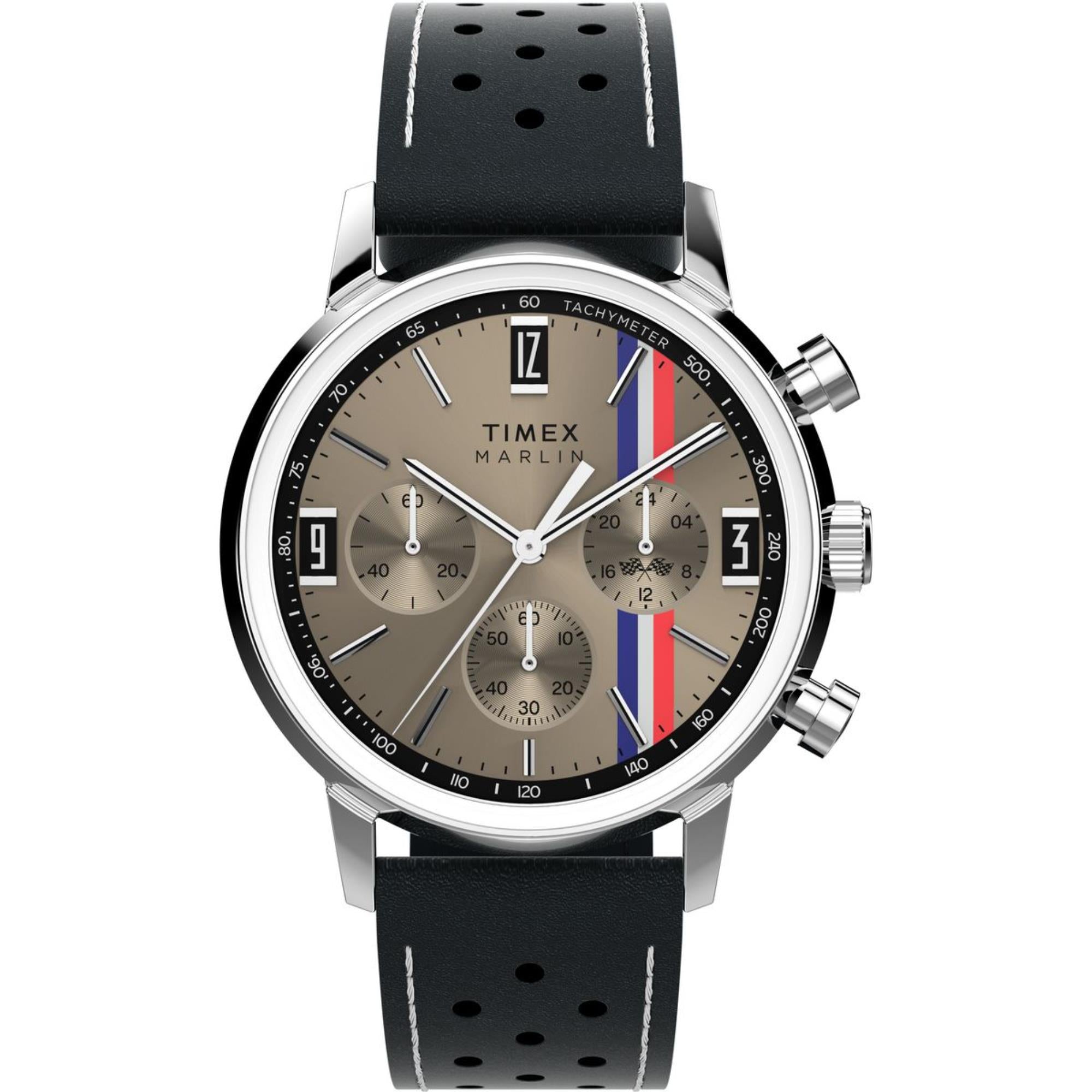 Timex Marlin Chronograph Tachymeter Tan Dial Leather Strap Men's Watch TW2W98900
