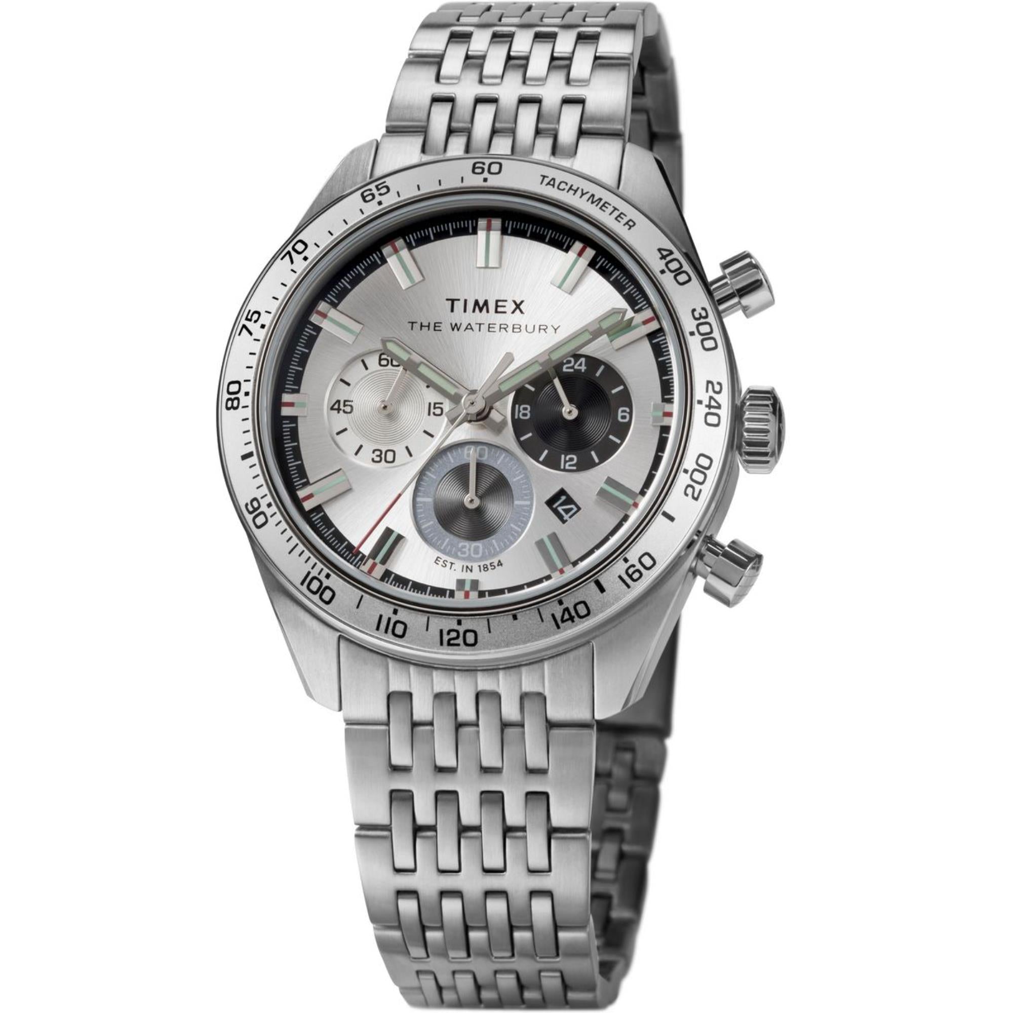 Timex Waterbury Traditional Chronograph Silver Dial Stainless Steel Strap Men's Watch TW2Y18700