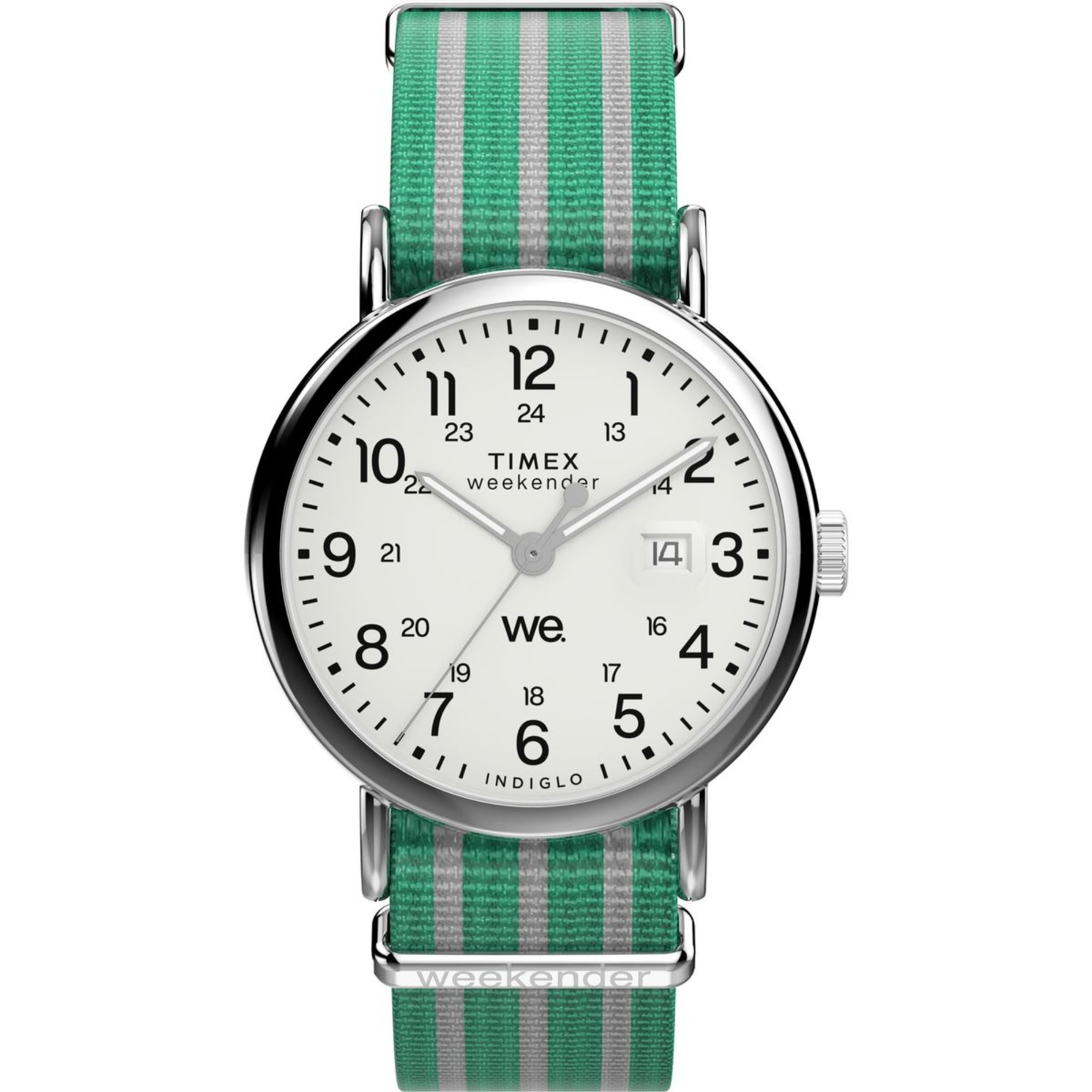 Timex Weekender White Dial Fabric Green Strap Men's Watch TW2Y08800