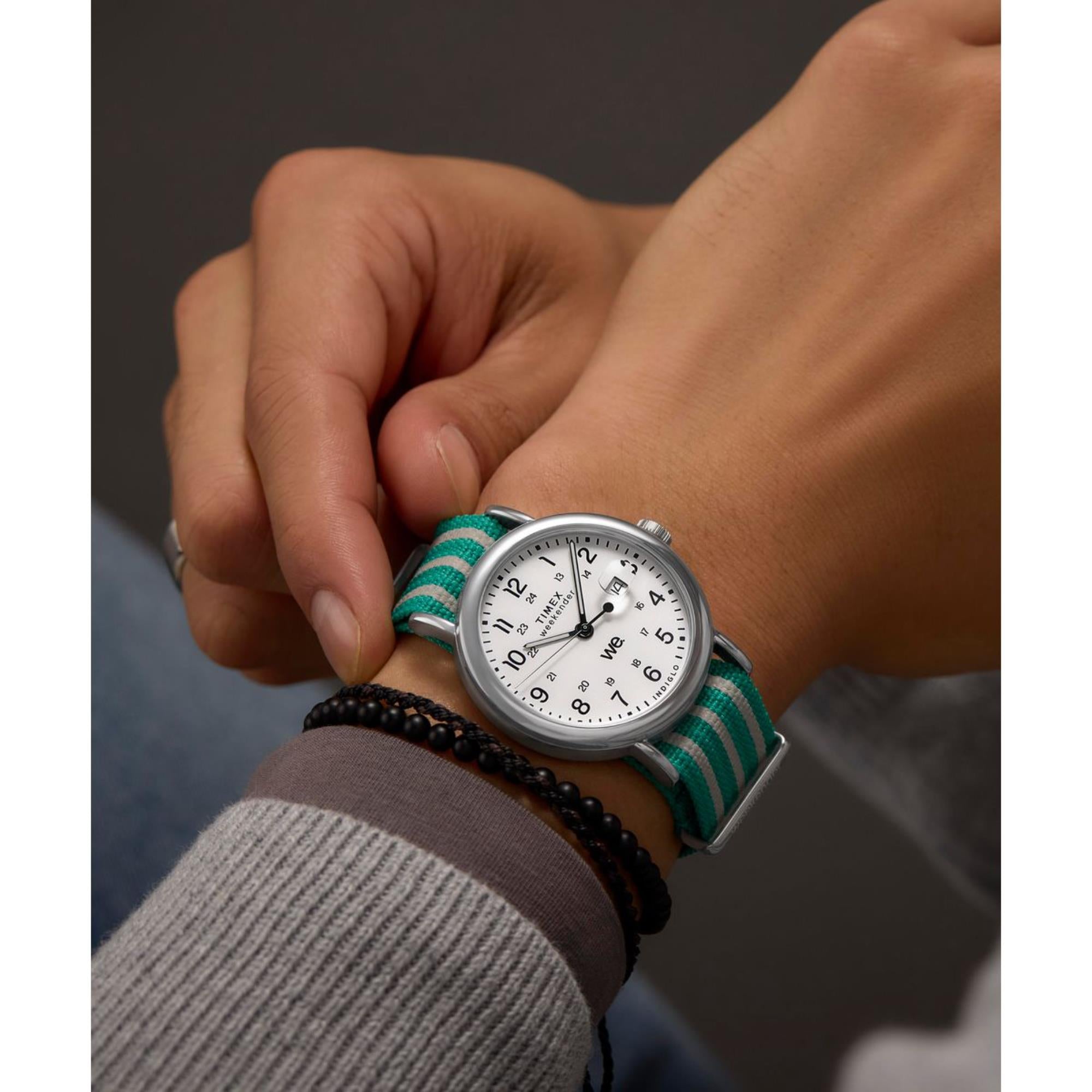 Timex Weekender White Dial Fabric Green Strap Men's Watch TW2Y08800