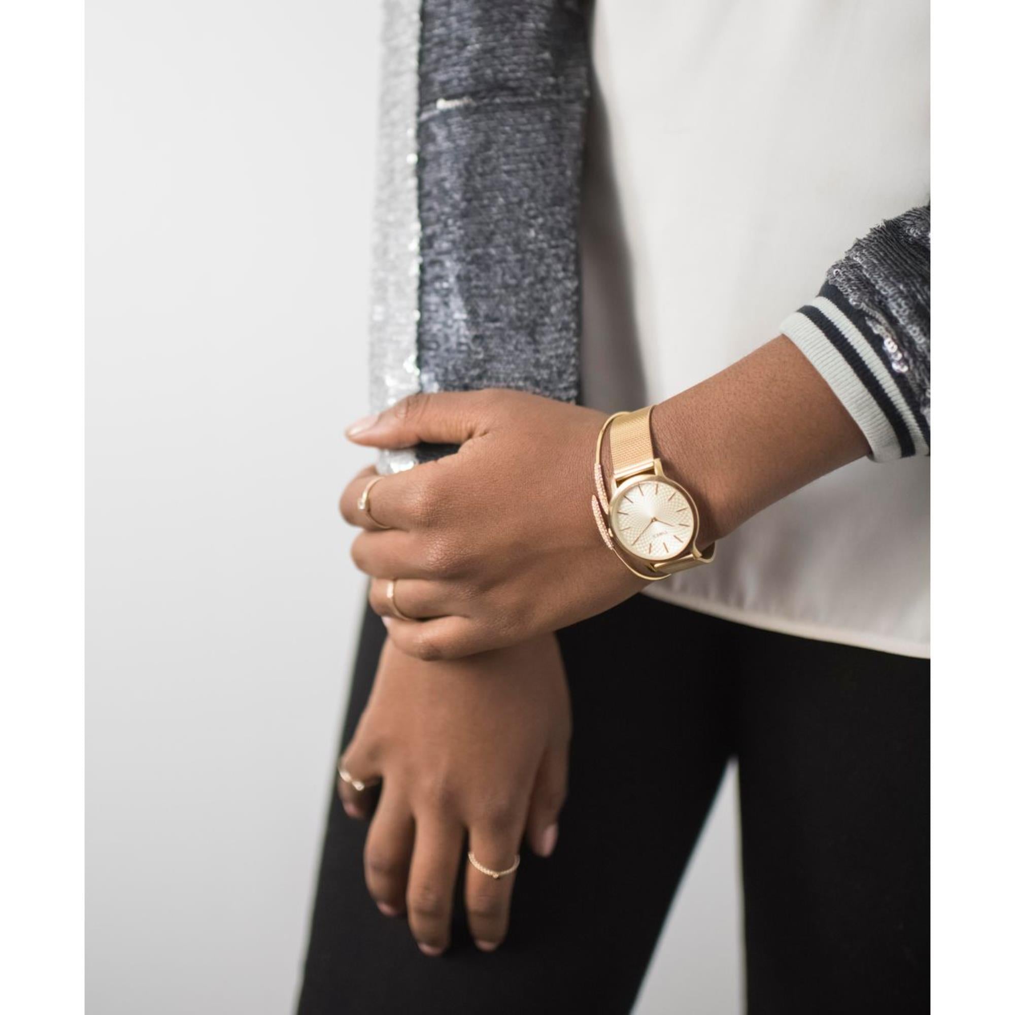 Timex Transcend Quartz Gold Dial Mesh Strap Women's Watch TW2R36100