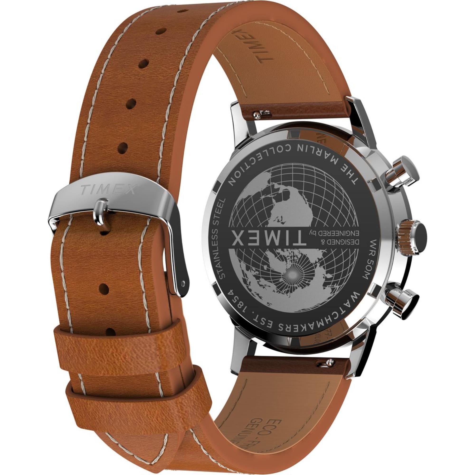 Timex Marlin Chronograph Tachymeter Green Dial Leather Strap Men's Watch TW2W99100