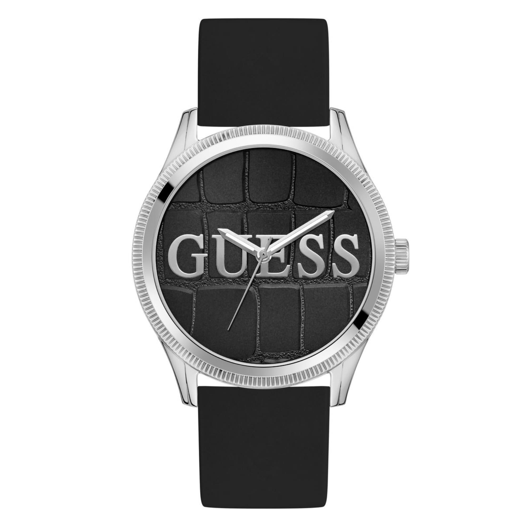 Guess Reputation Black Dial Silicone Strap Unisex Watch GW0887G1