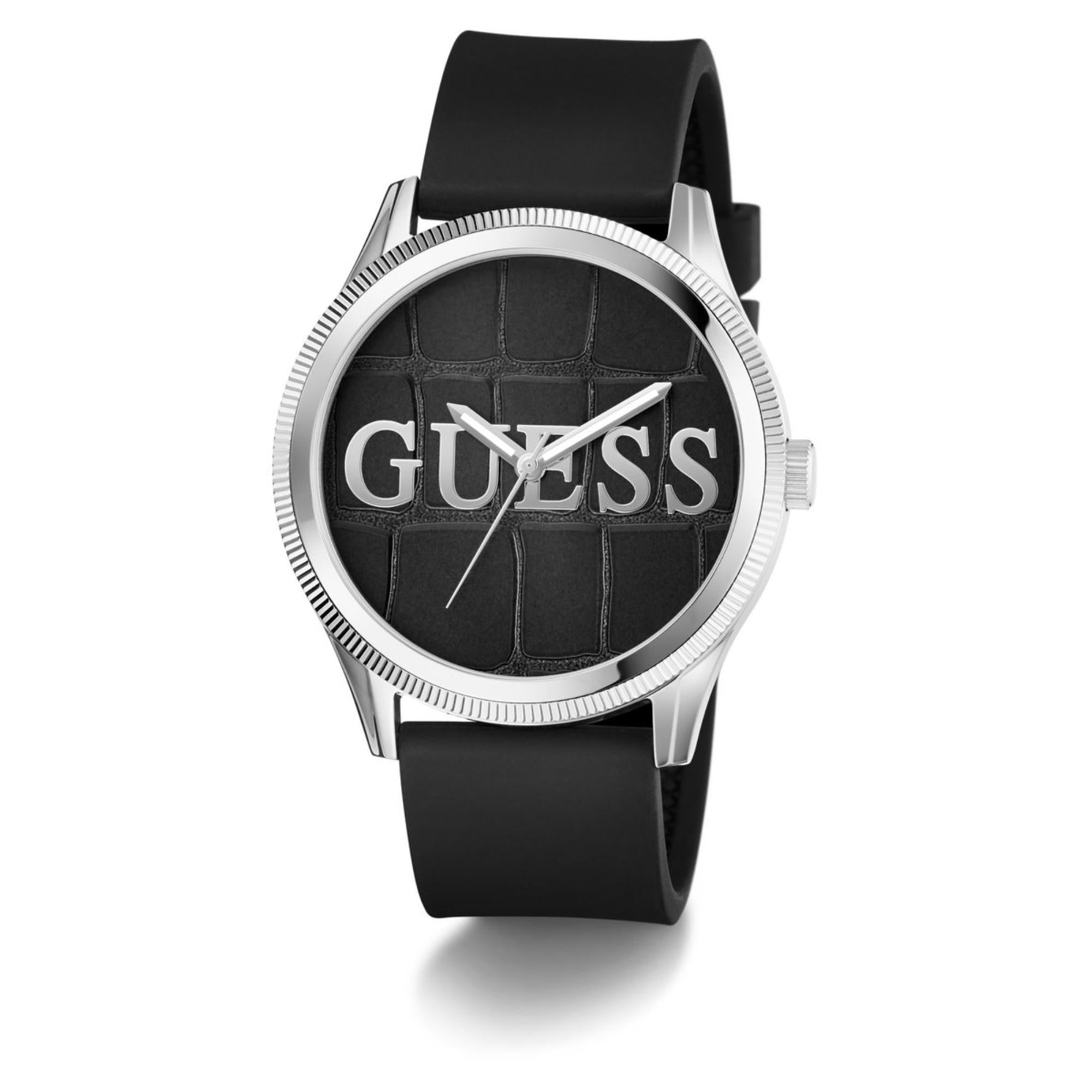 Guess Reputation Black Dial Silicone Strap Unisex Watch GW0887G1