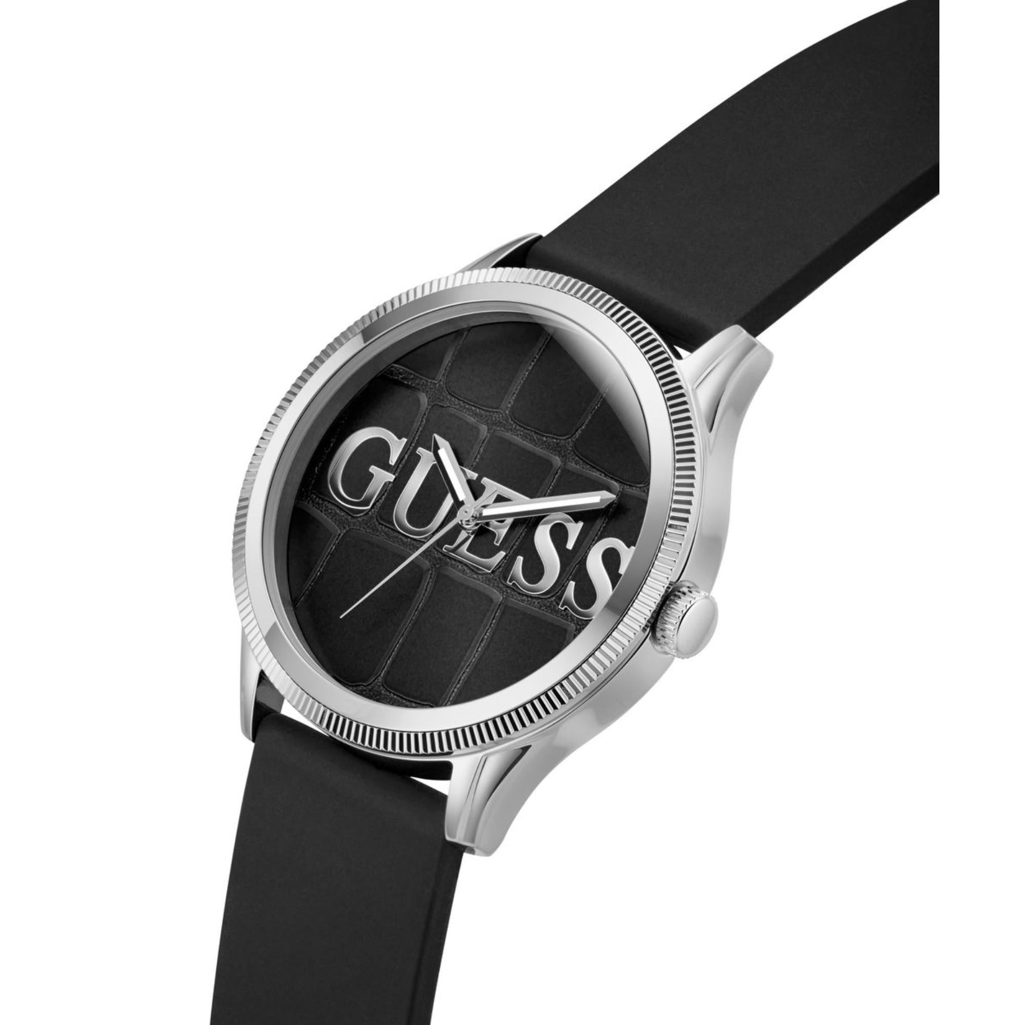 Guess Reputation Black Dial Silicone Strap Unisex Watch GW0887G1