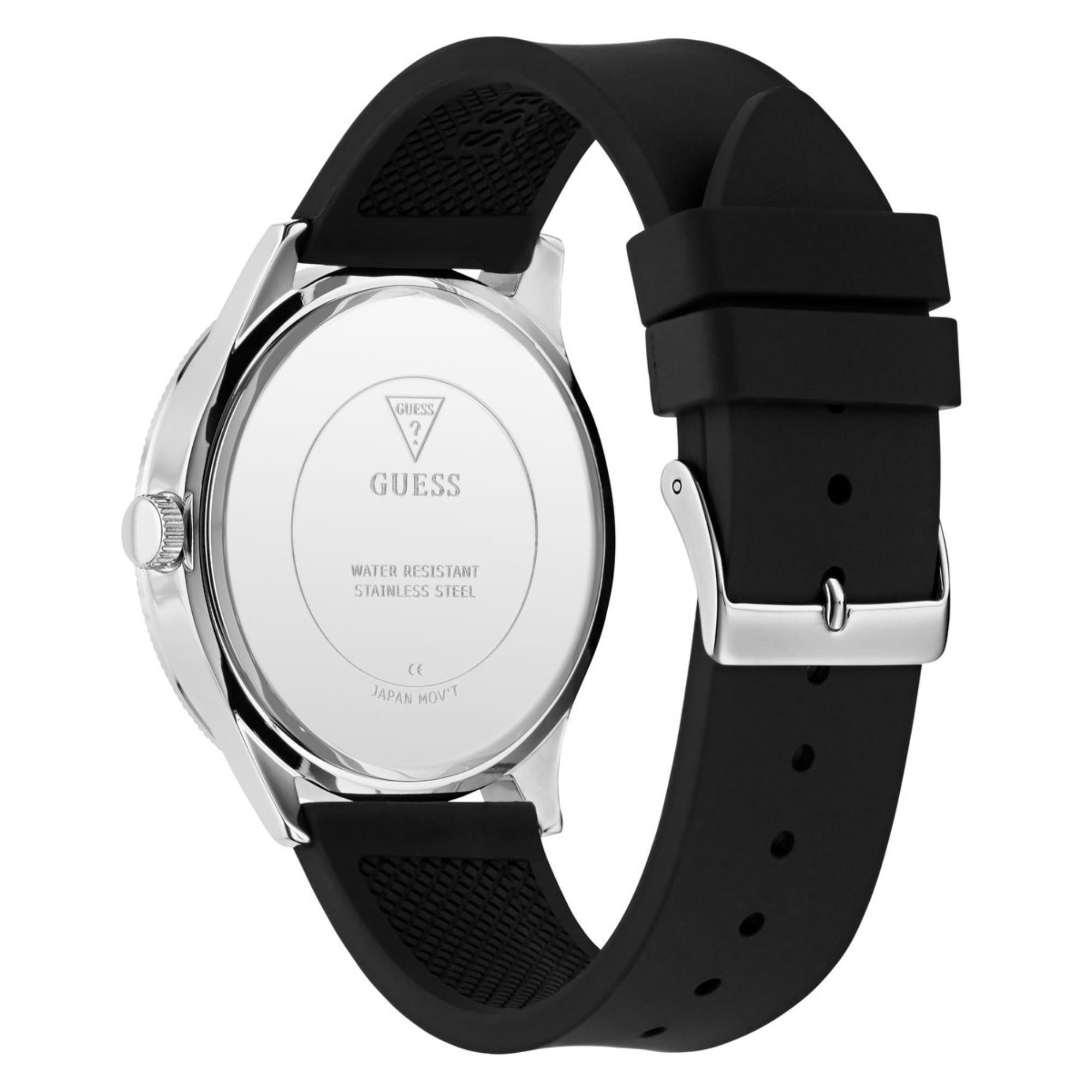 Guess Reputation Black Dial Silicone Strap Unisex Watch GW0887G1