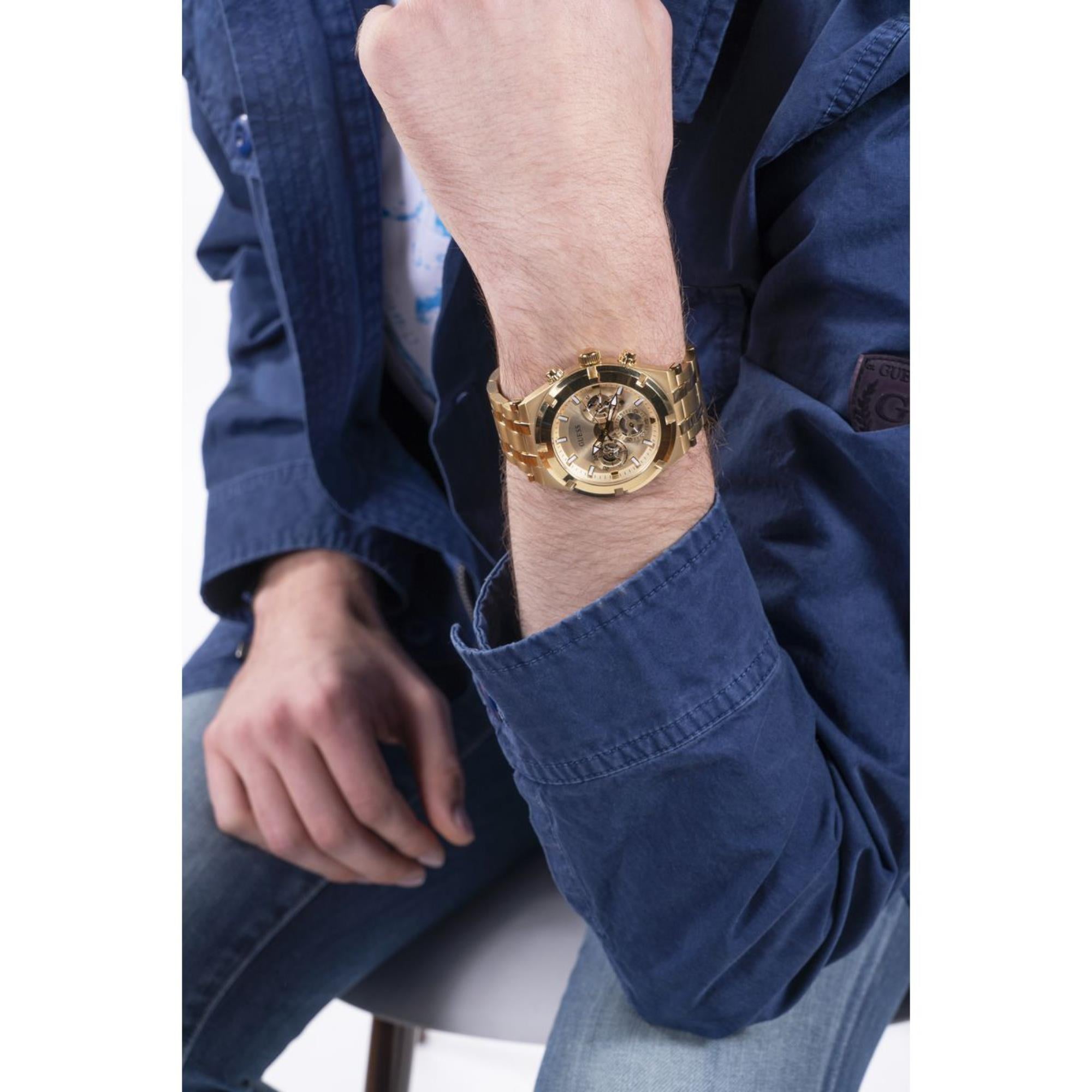 Guess Continental Champagne Dial Stainless Steel Strap Men's Watch GW0260G4
