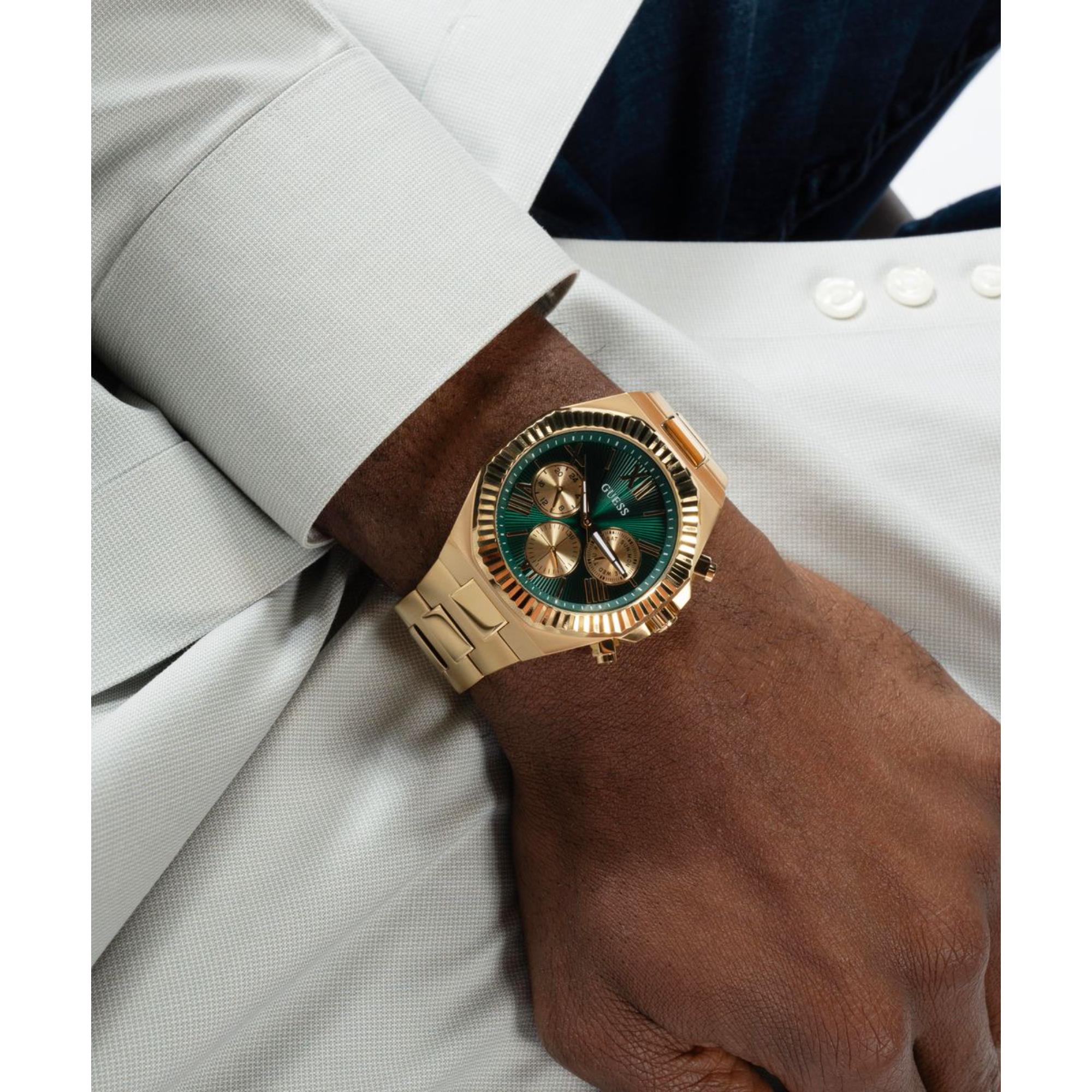 Guess Equity Green Dial Stainless Steel Strap Men's Watch GW0703G2