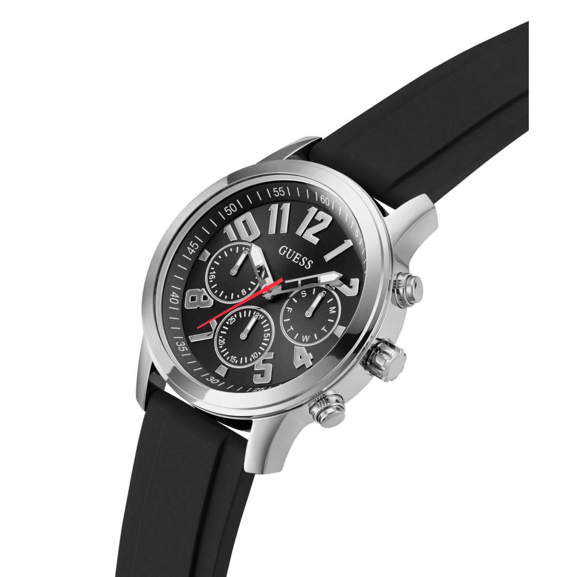 Guess Parker Black Dial Silicone Strap Men's Watch GW0708G1