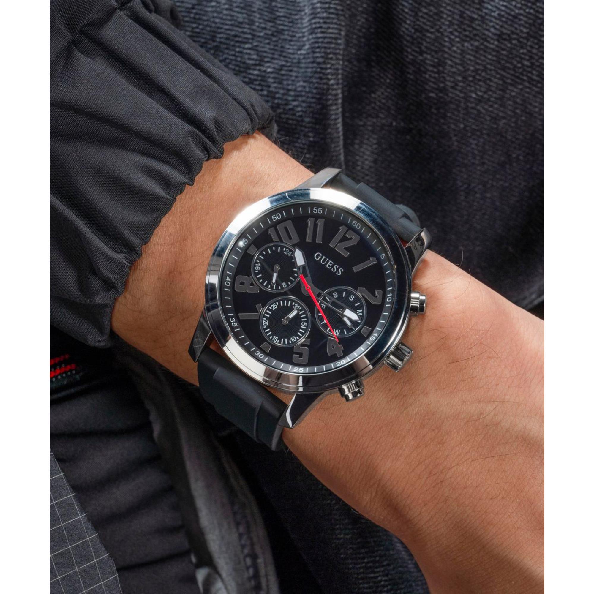 Guess Parker Black Dial Silicone Strap Men's Watch GW0708G1