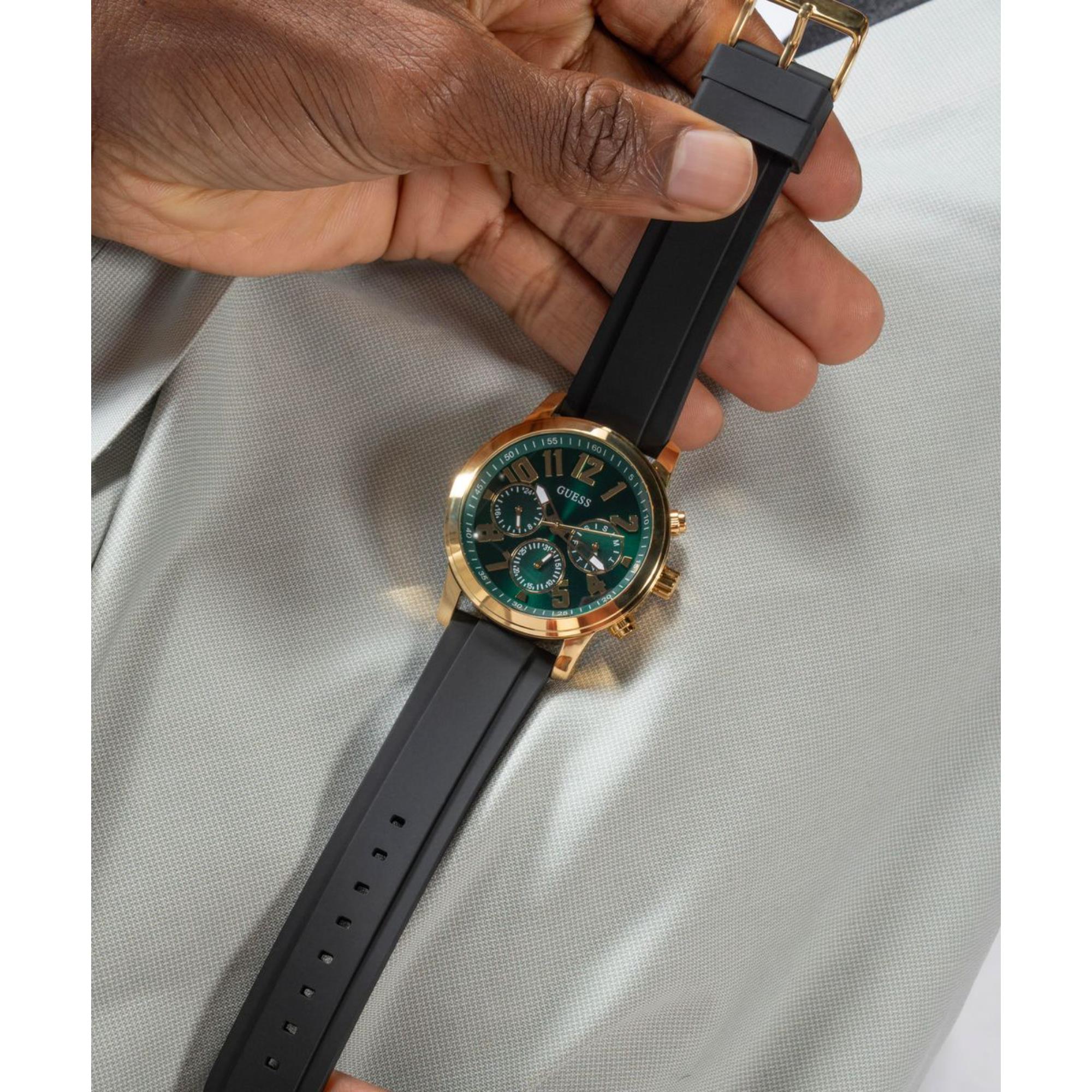 Guess Parker Green Dial Silicone Strap Men's Watch GW0708G2