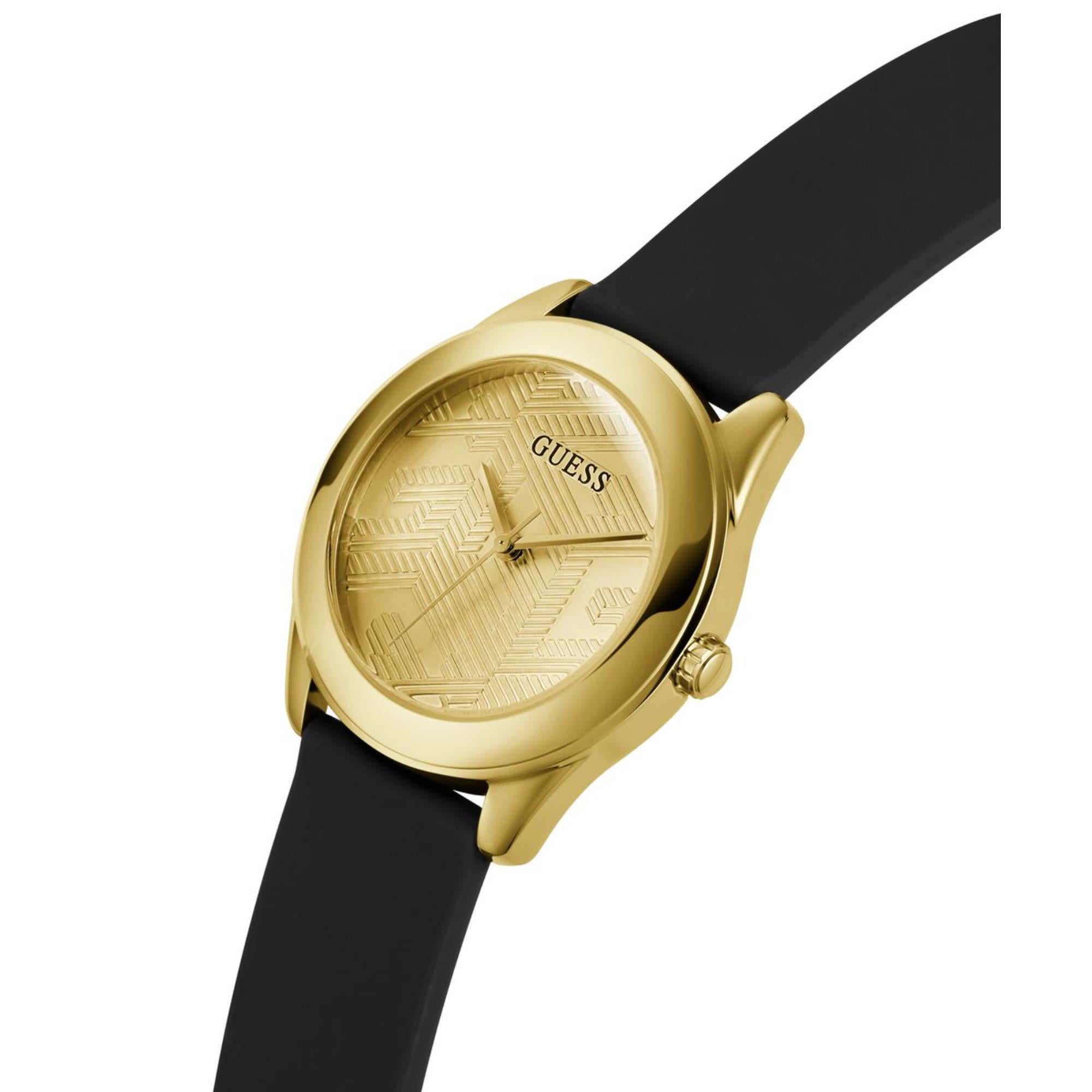 Guess Cubed Champagne Dial Silicone Strap Women's Watch GW0665L1