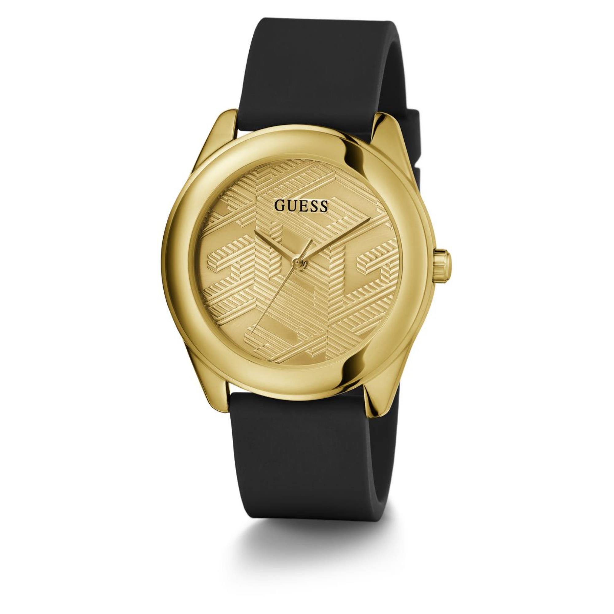 Guess Cubed Champagne Dial Silicone Strap Women's Watch GW0665L1