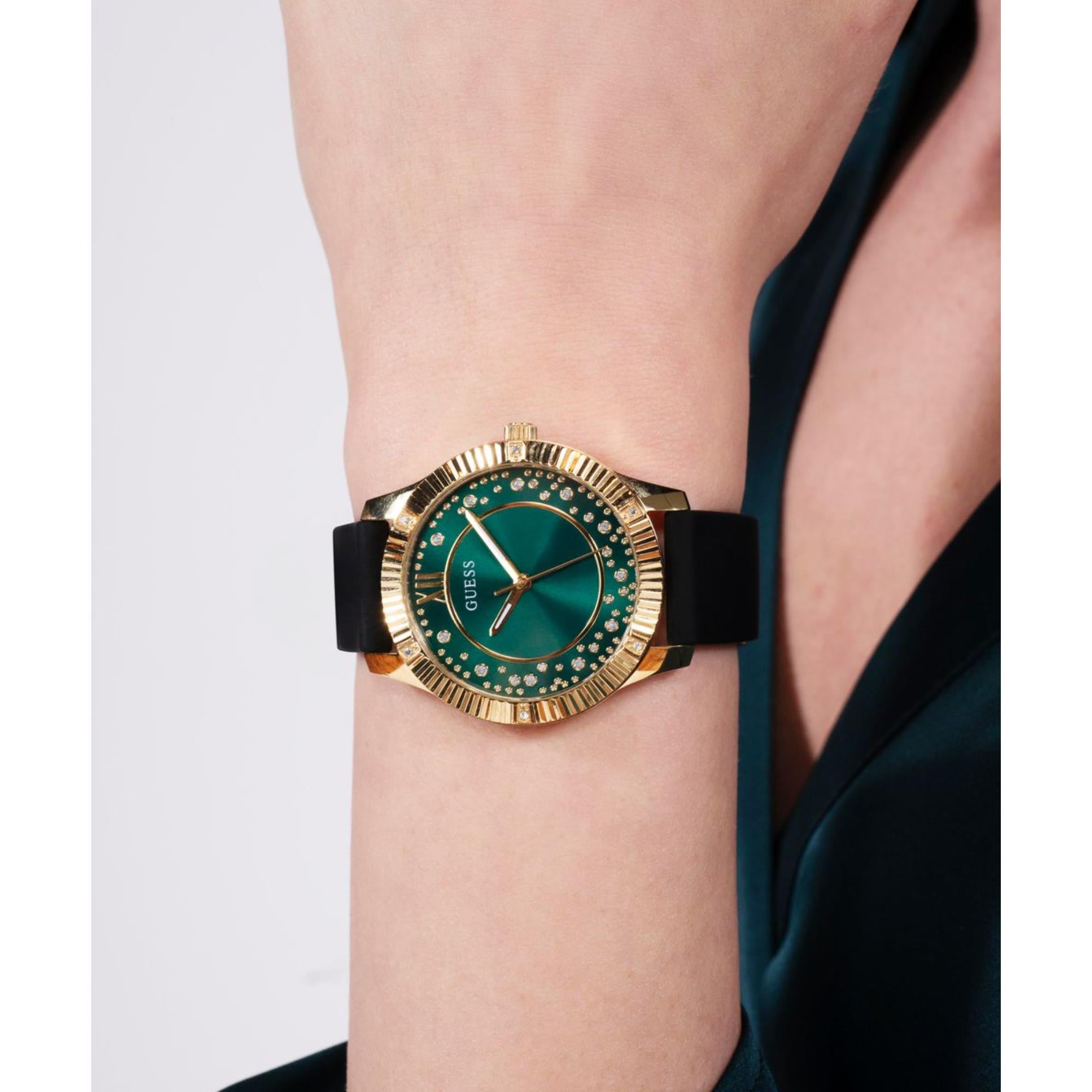 Guess Starstruck Green Dial Silicone Strap Women's Watch GW0766L3