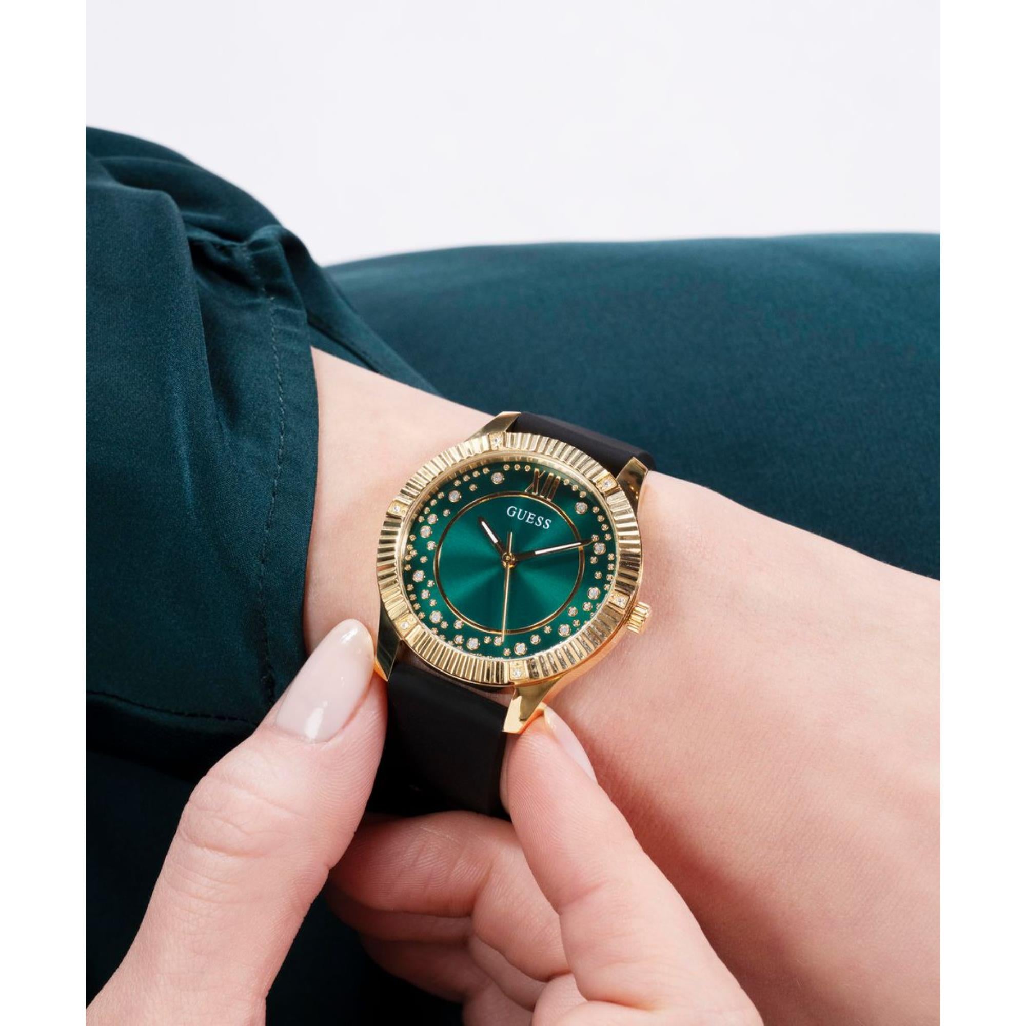 Guess Starstruck Green Dial Silicone Strap Women's Watch GW0766L3