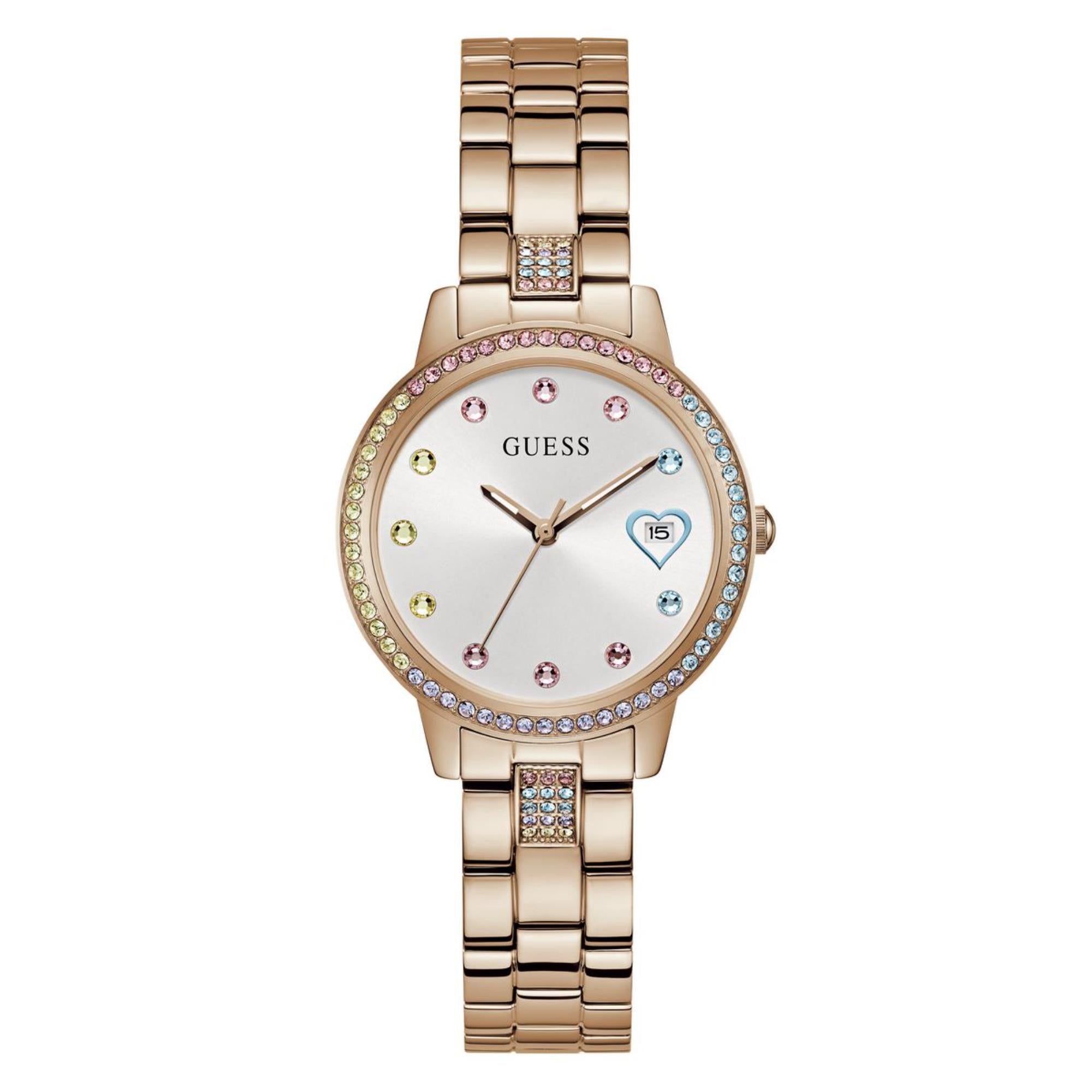 Guess Three of Hearts White Dial Stainless Steel Strap Women's Watch GW0657L3