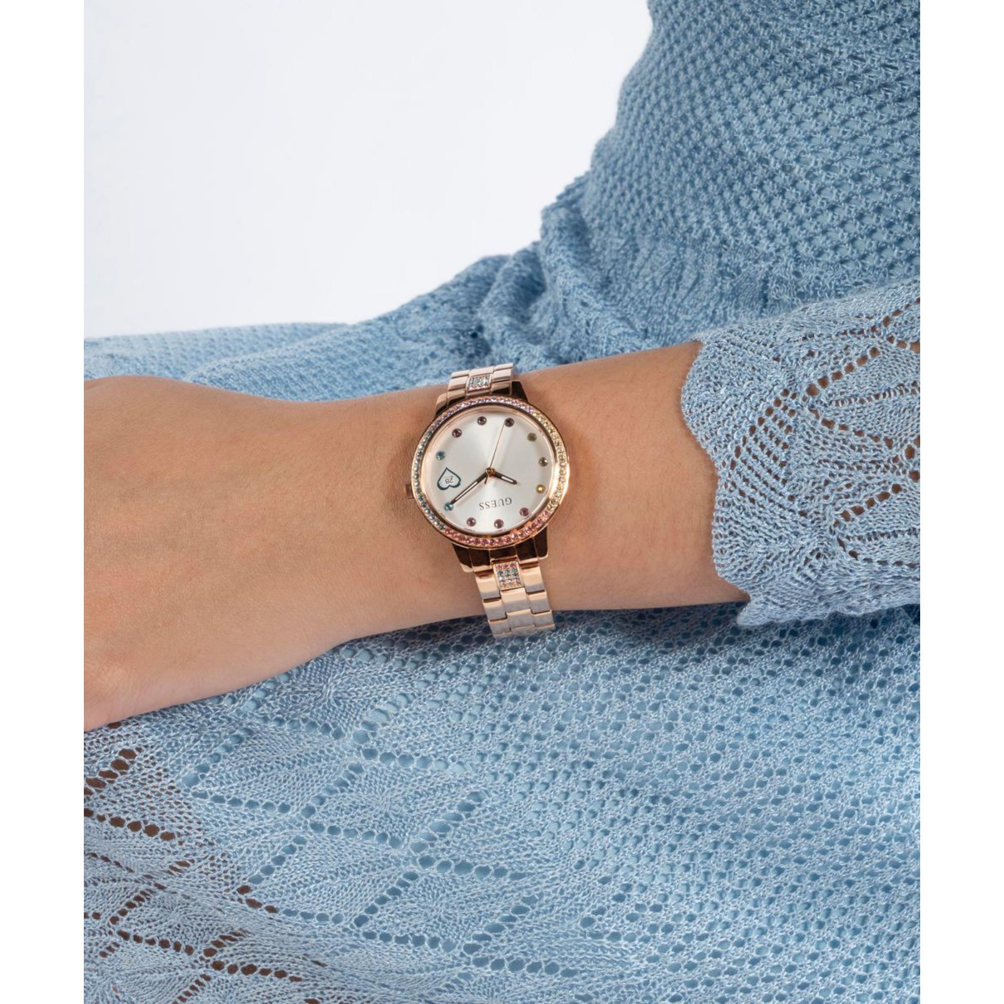 Guess Three of Hearts White Dial Stainless Steel Strap Women's Watch GW0657L3