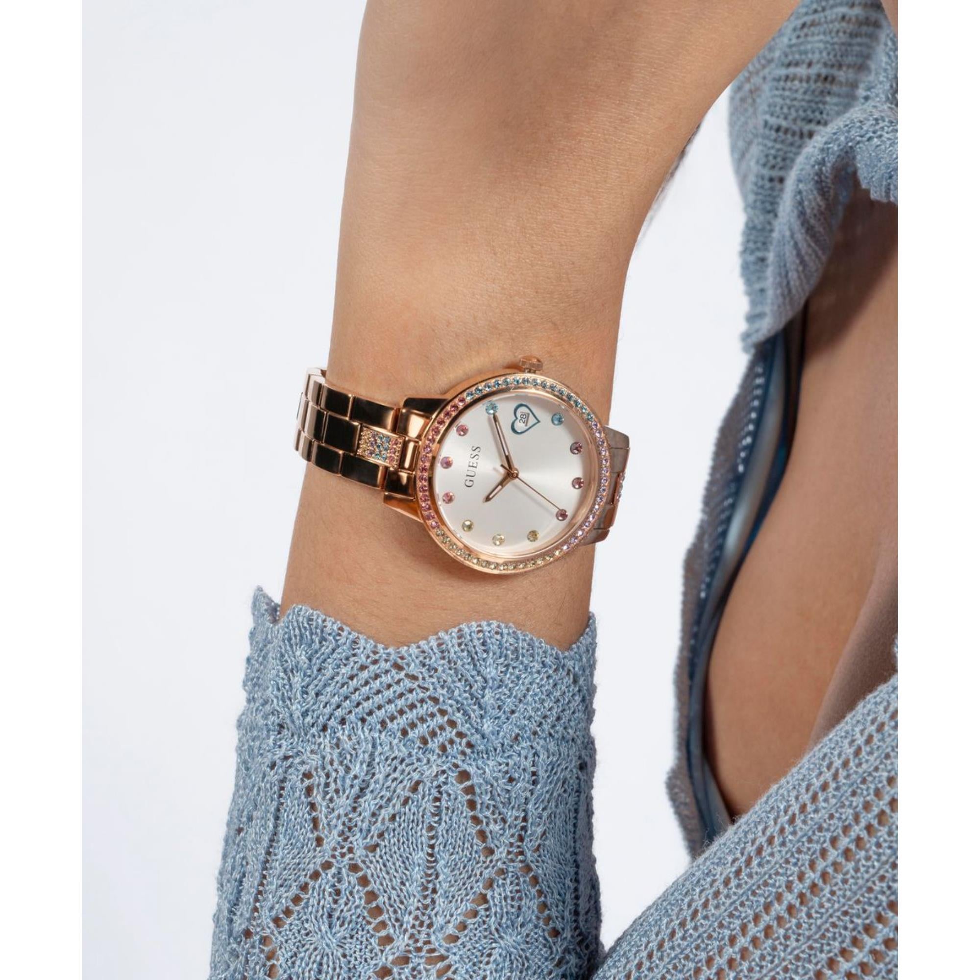 Guess Three of Hearts White Dial Stainless Steel Strap Women's Watch GW0657L3