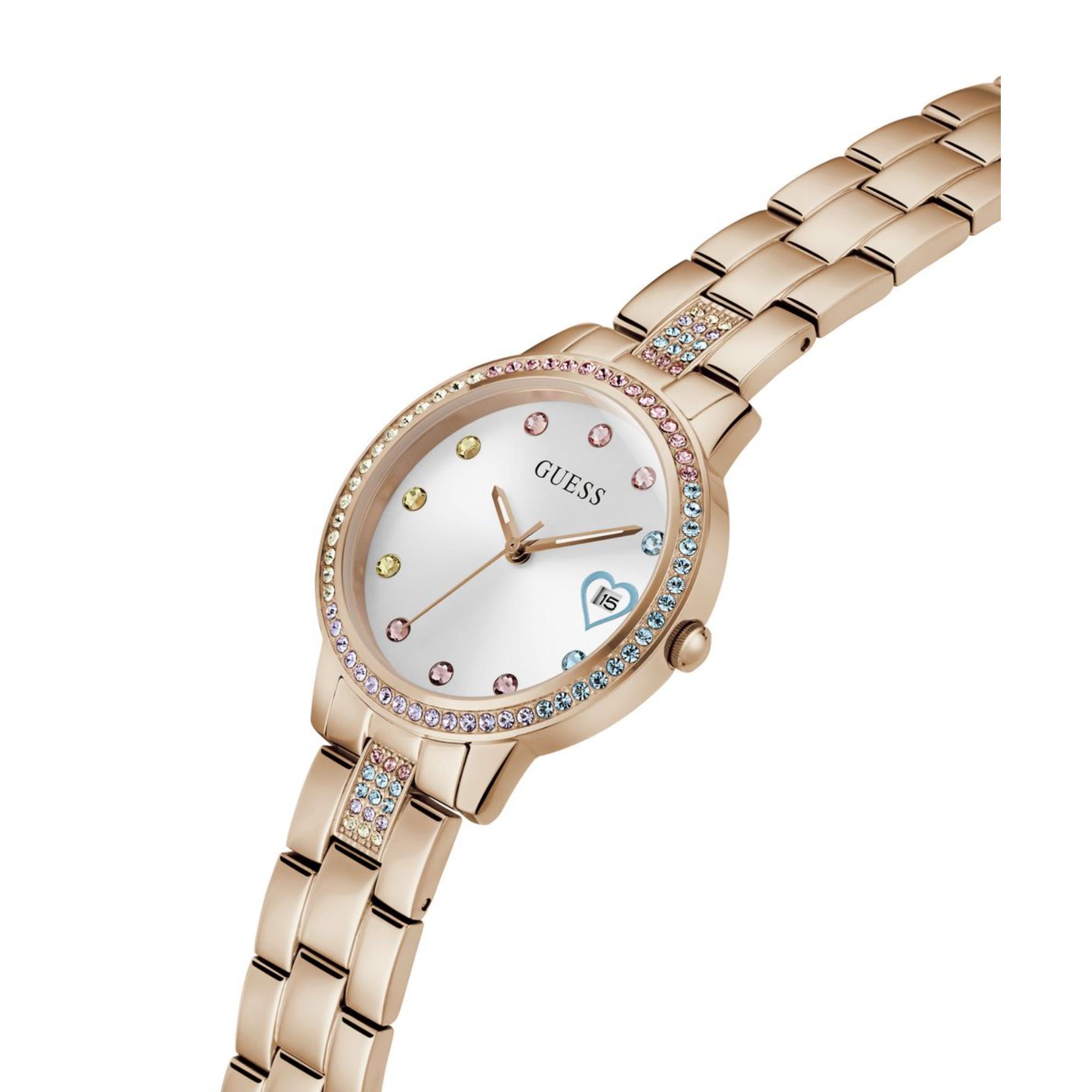 Guess Three of Hearts White Dial Stainless Steel Strap Women's Watch GW0657L3