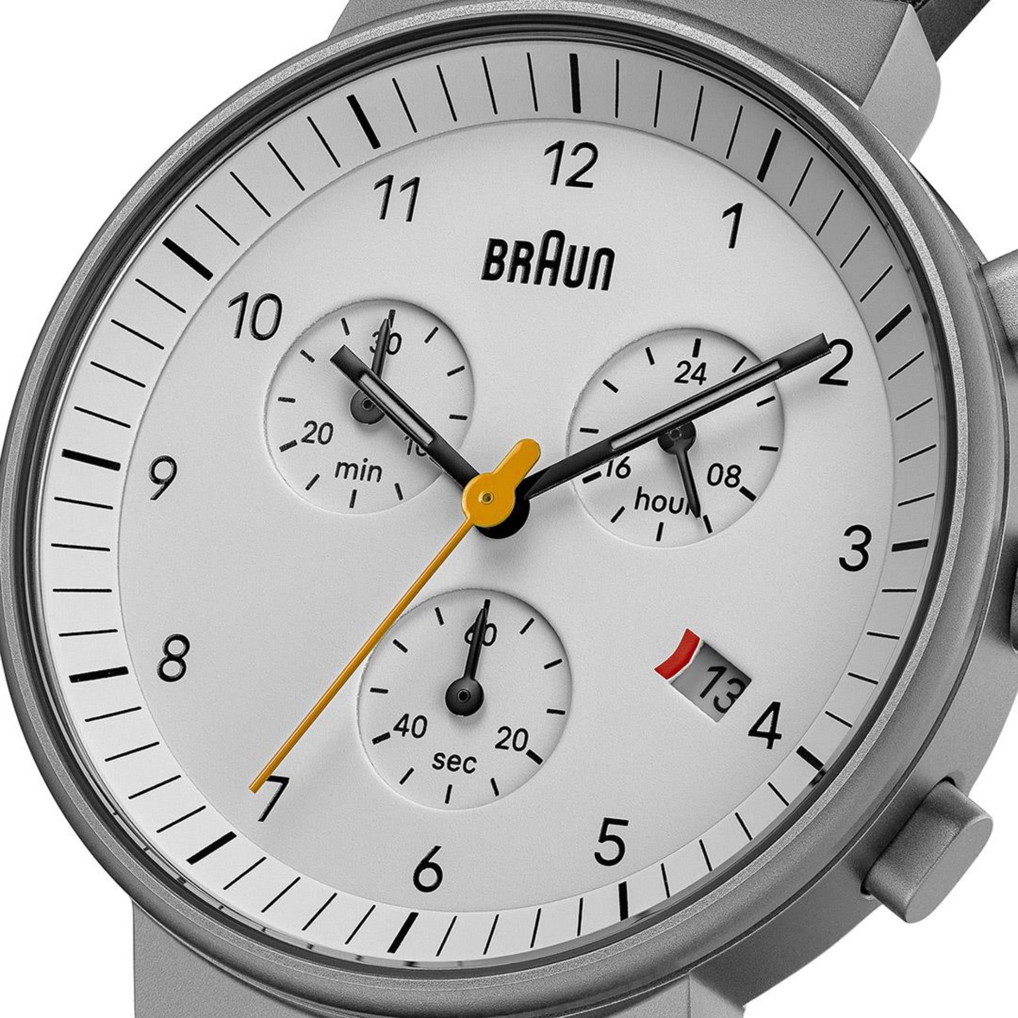 Braun Classic Chronograph White Dial Leather Strap Men's Watch BN0035BWHBKG