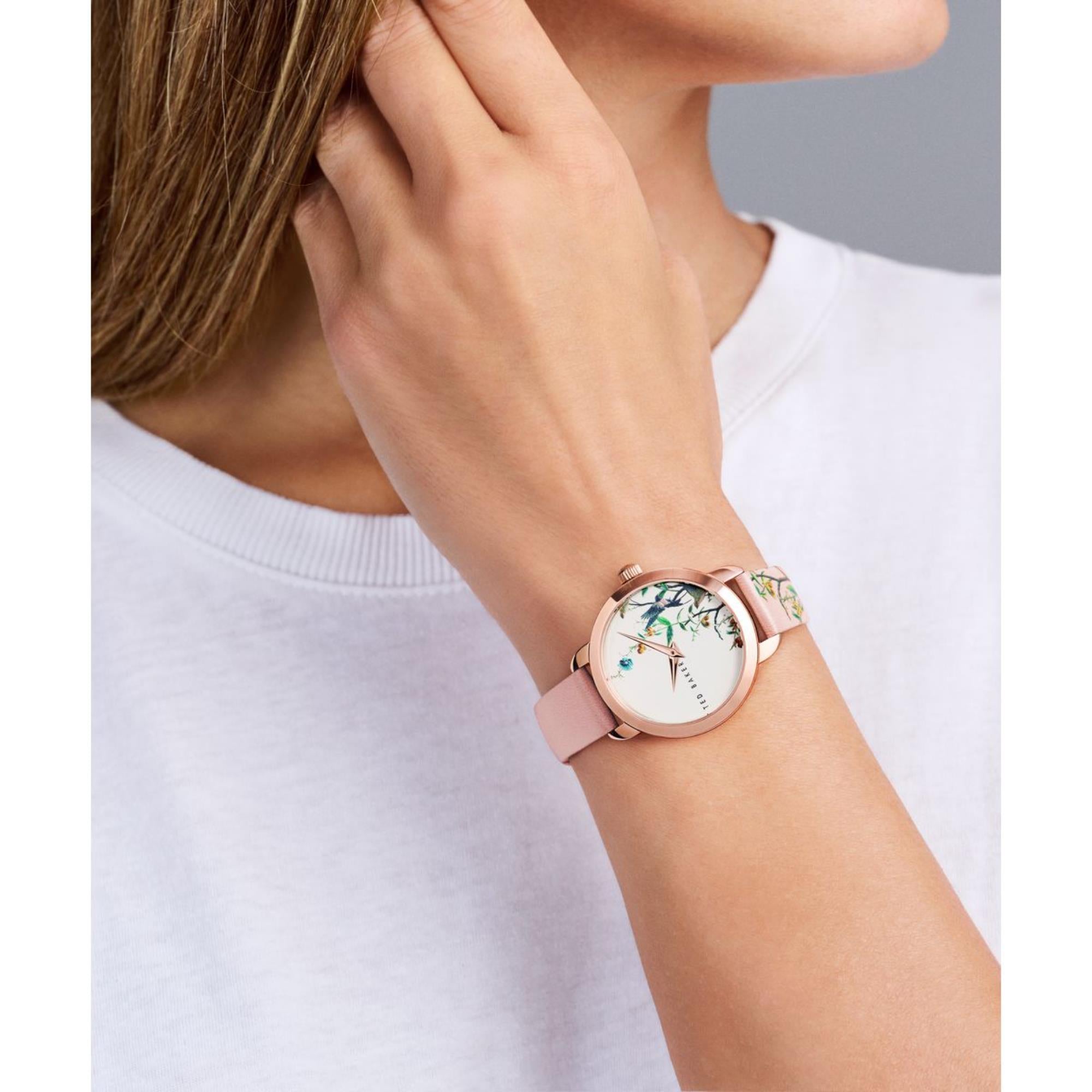 Ted Baker Fleure Fashion White Dial Pink Leather Strap Ladies Watch BKPFLS401