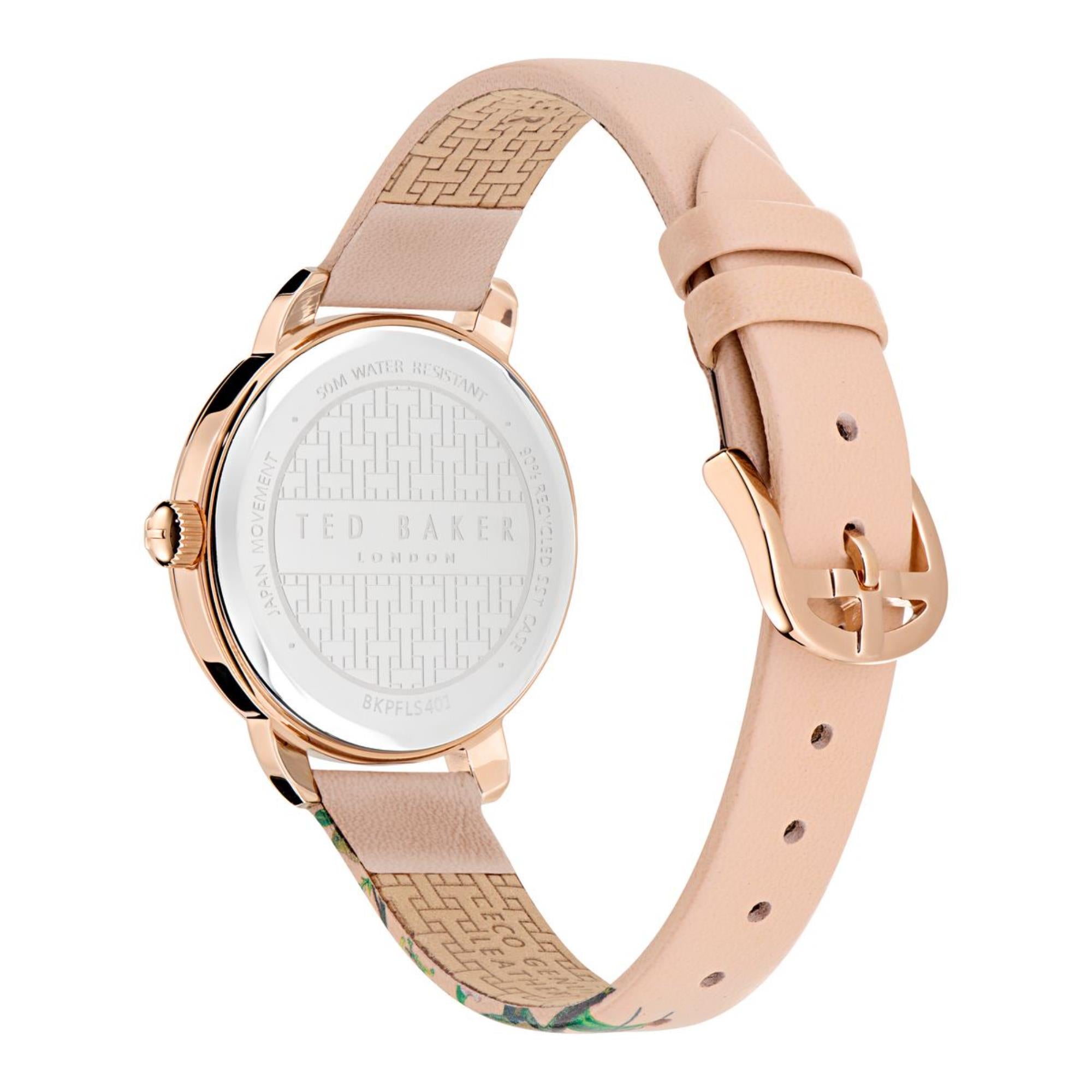 Ted Baker Fleure Fashion White Dial Pink Leather Strap Ladies Watch BKPFLS401