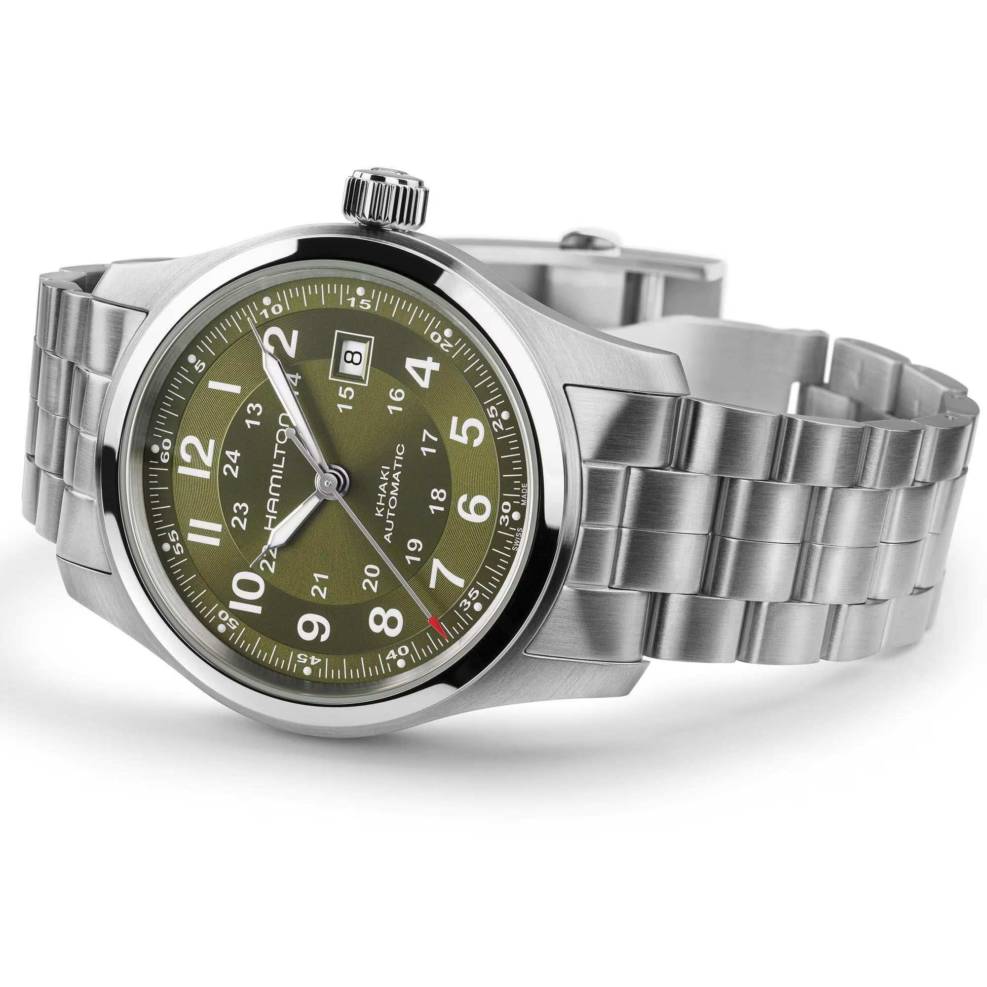 Hamilton Khaki Field Automatic Green Dial Steel Strap Men's Watch H70605160