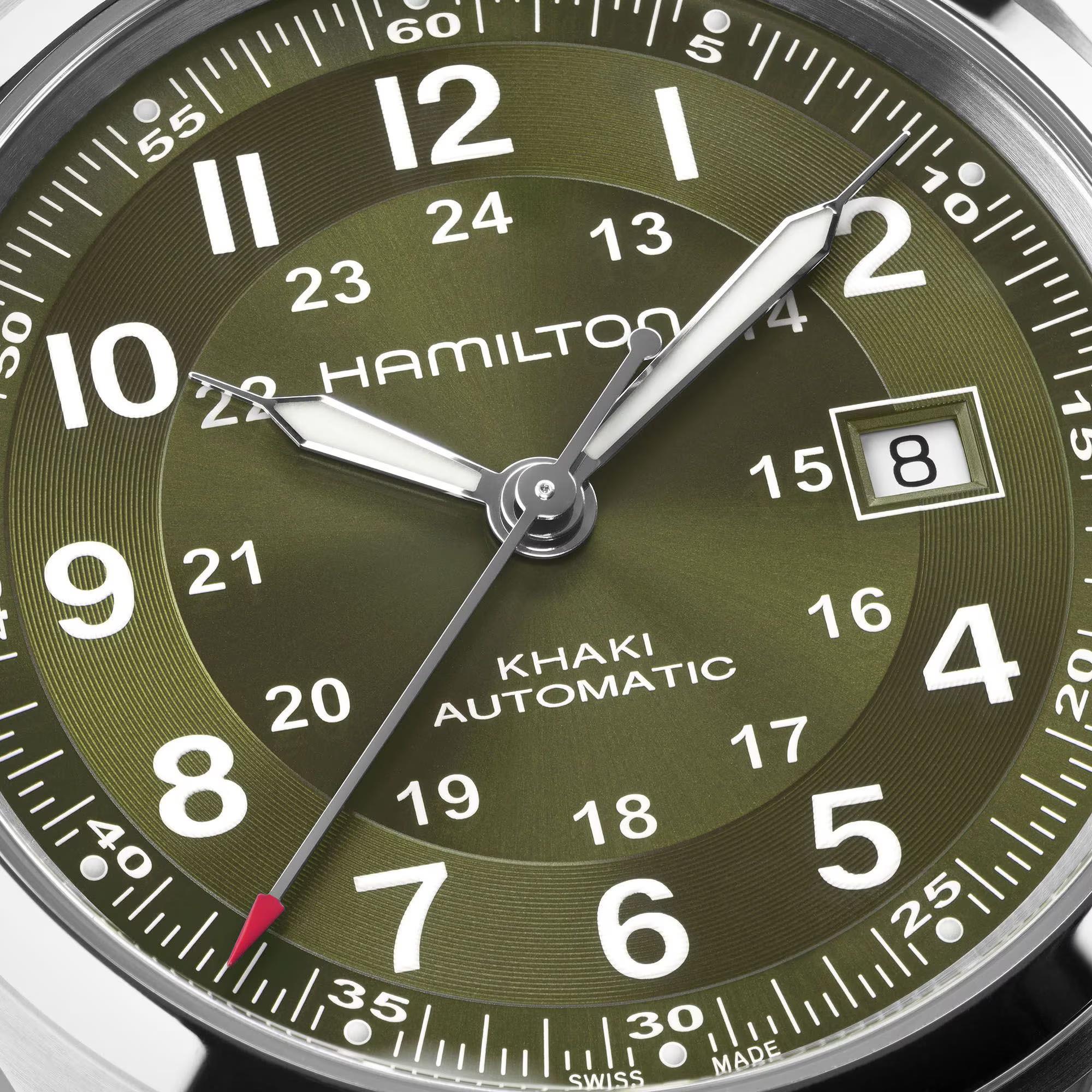 Hamilton Khaki Field Automatic Green Dial Steel Strap Men's Watch H70605160