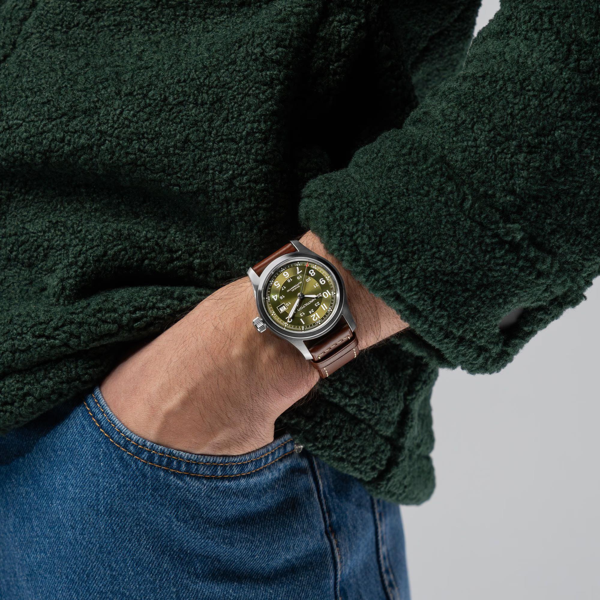 Hamilton Khaki Field Green Dial Leather Strap Men's Watch H70605560