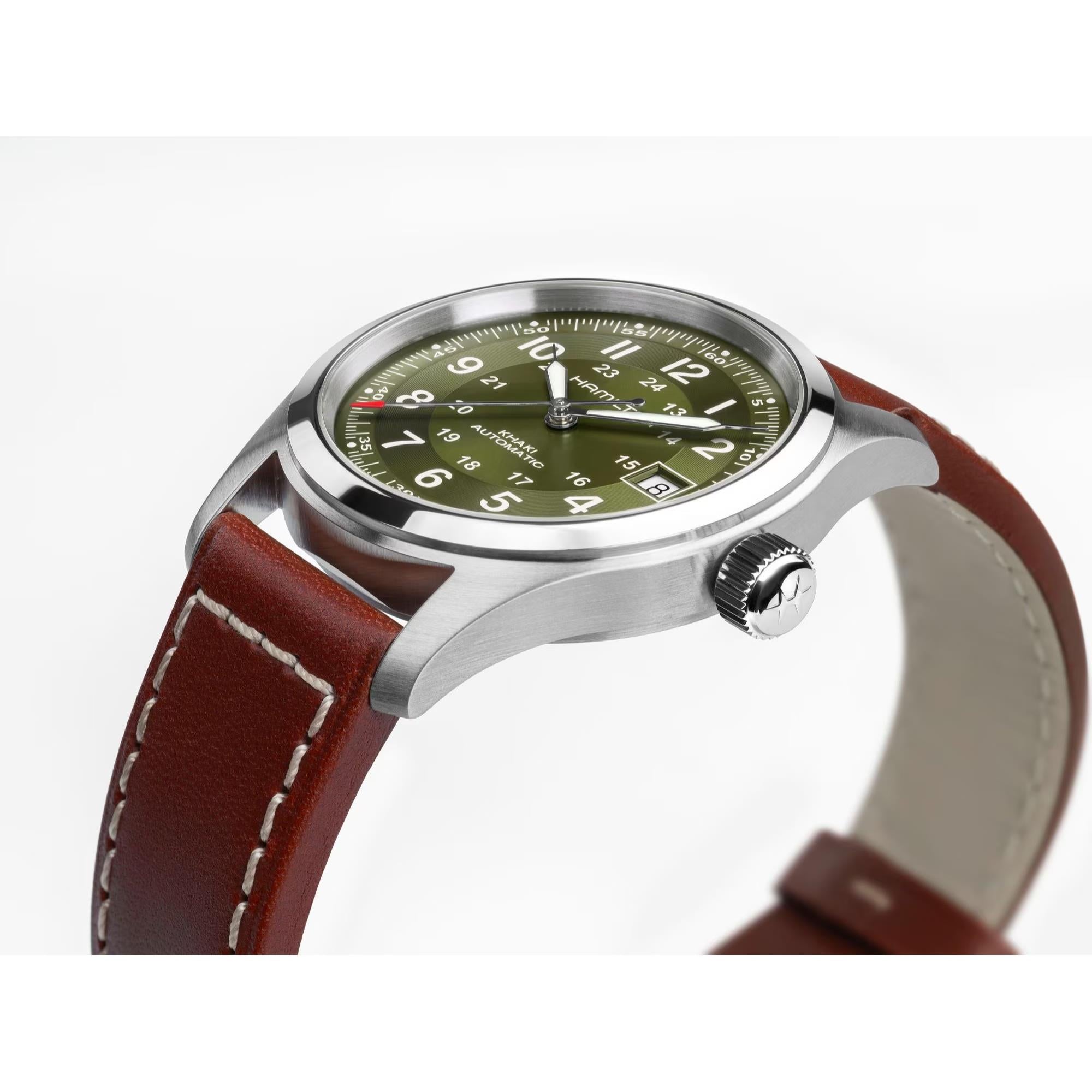 Hamilton Khaki Auto Field Green Dial Leather Strap Unisex Watch H70455560
